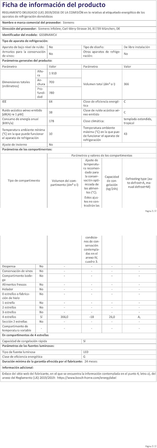 Siemens GS54NAWCV iQ500 Congelatore verticale, 176 x 70 cm, 327 L, NoFrost mai più sbrinamento, bigBox spazio per alimenti di grandi dimensioni, varioZone ripiani e cassetti flessibili in vetro, Bianco