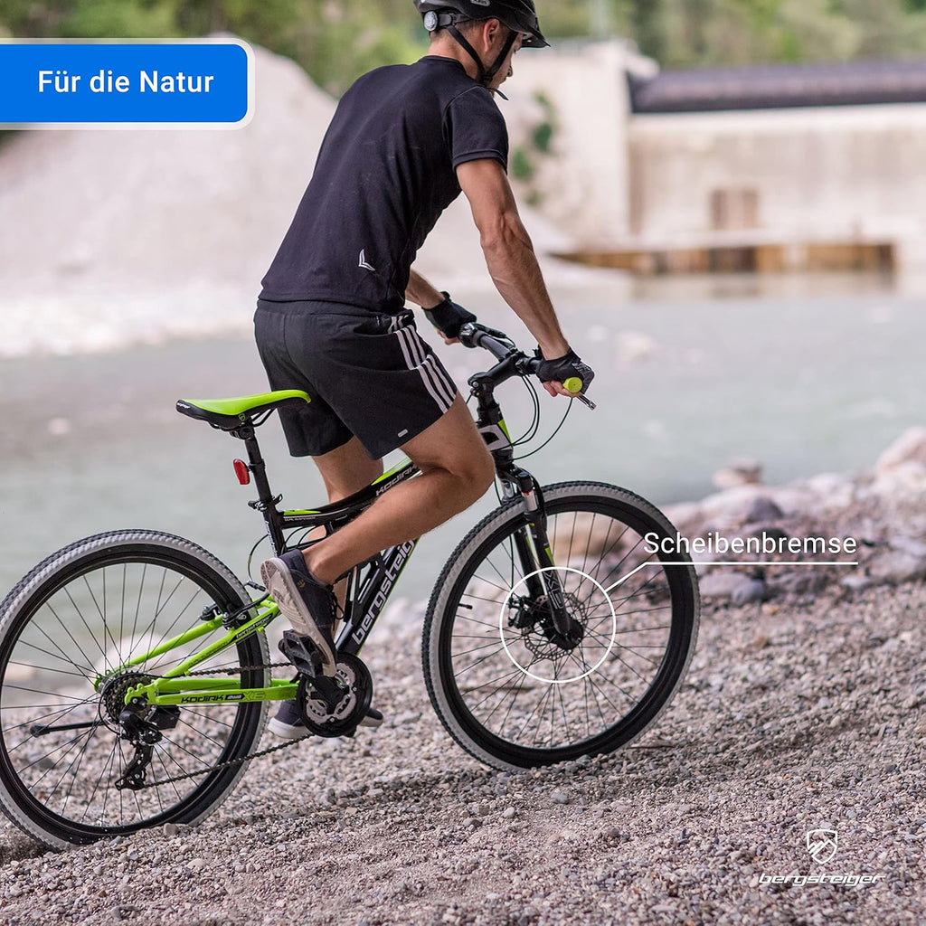 Bergsteiger Kodiak 26 Zoll, 29 Zoll Mountainbike, Scheibenbremse, Shimano 21 Gang-Schaltung, Vollfederung, Fully MTB für Jungen, Mädchen, Damen & Herren