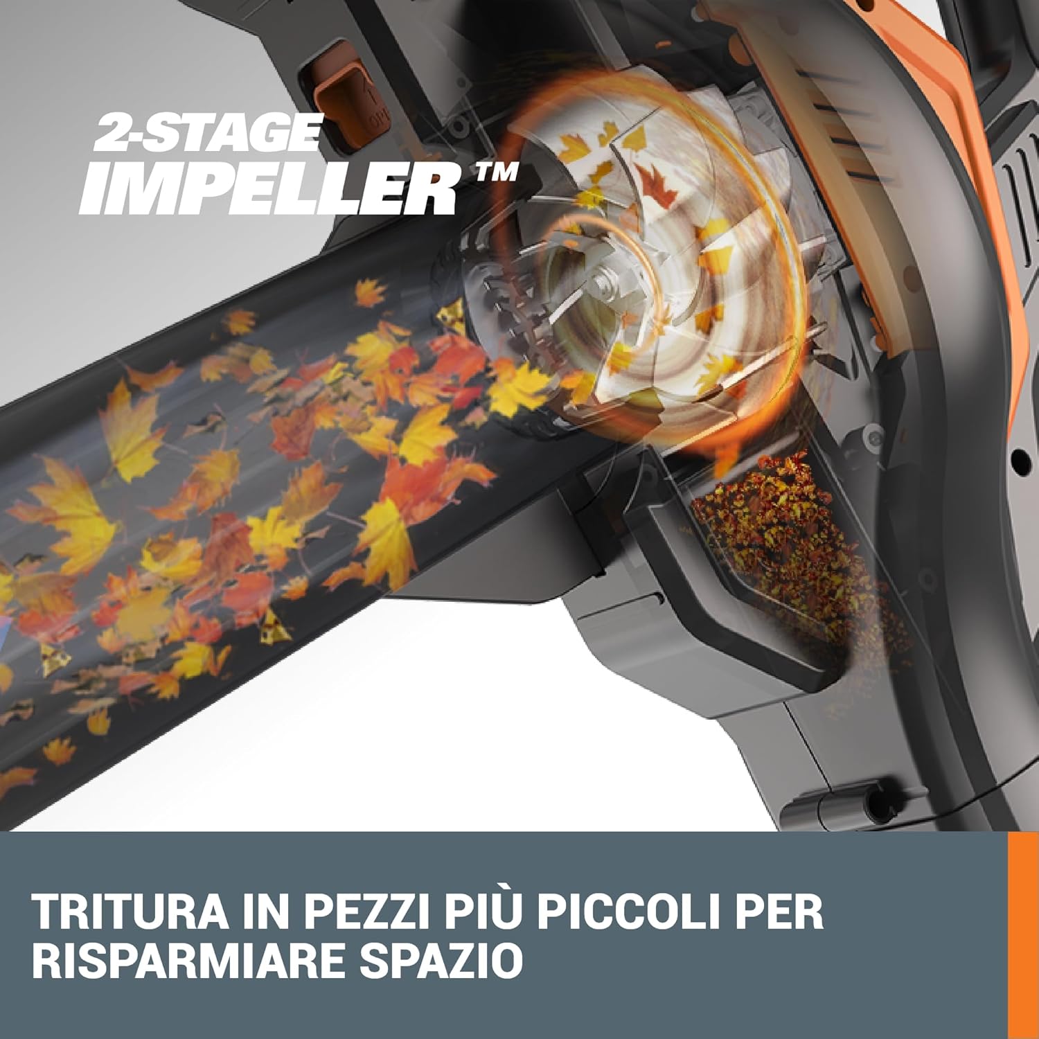 WORX WG583E.9 Soffiatore/Aspiratore per Foglie a Batteria 40V (2x20V) - 2 in 1 per Spazzare e Aspirare le Foglie - Sacco di Raccolta da 35L - Senza Batteria e Caricabatterie, Nero / Arancione