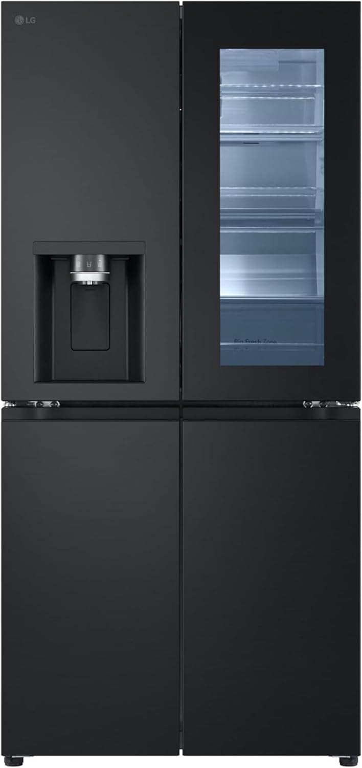 LG GMG861EPAE InstaView SLIM Multi-Door, Classe E, 508 L, Frigorifero Combinato, Erogatore di Ghiaccio, Ghiaccio Tritato e Acqua con UVnano, Total NoFrost, Compressore Smart Inverter, Wi-Fi, Colore Matte Black
