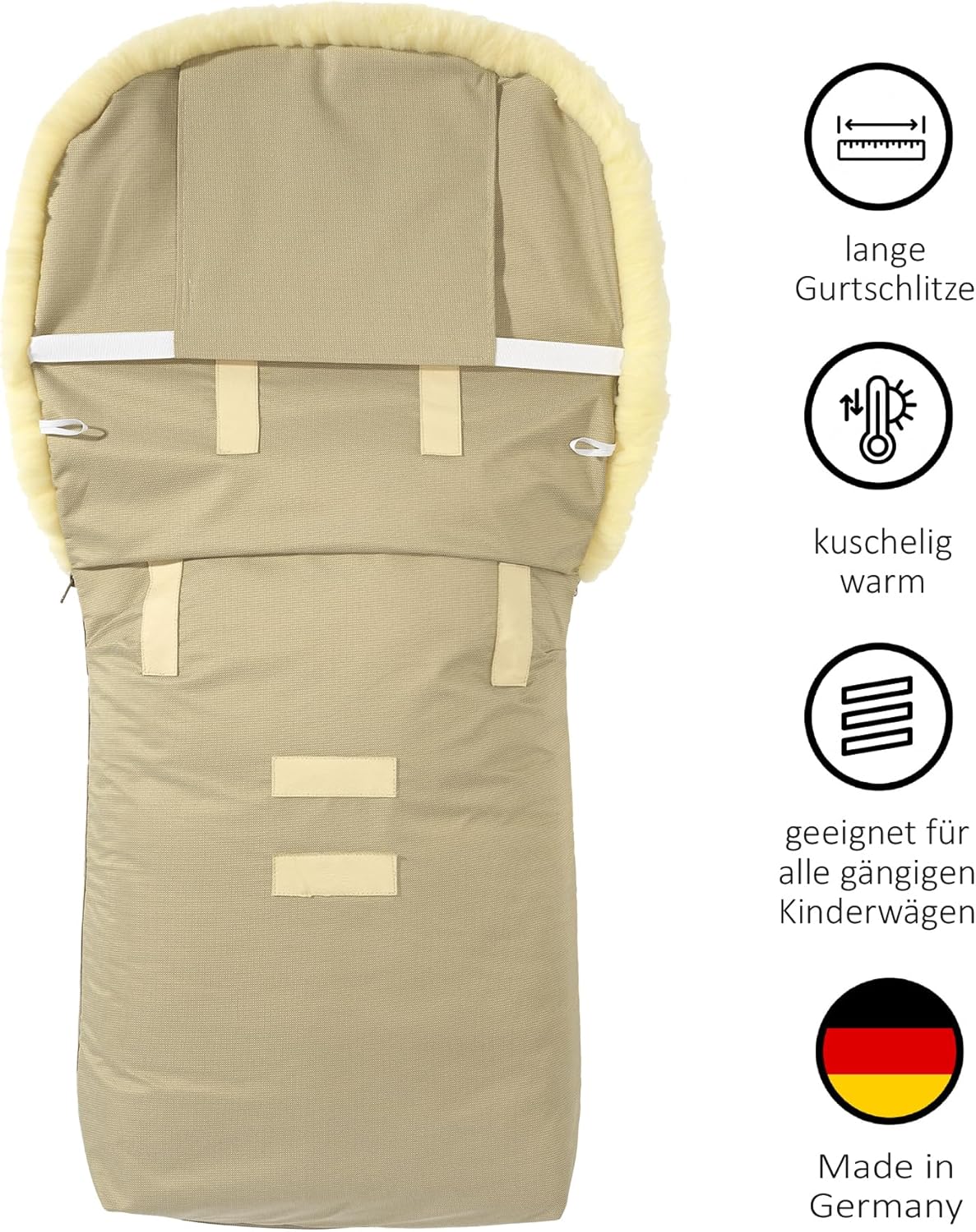 Sacco coprigambe in pelle di agnello Hofbrucker "Putzi" per passeggino, carrozzina/sacco coprigambe invernale antivento e idrorepellente/sacco coprigambe caldo con parte superiore rimovibile/vera pelle di agnello/Made in Germany