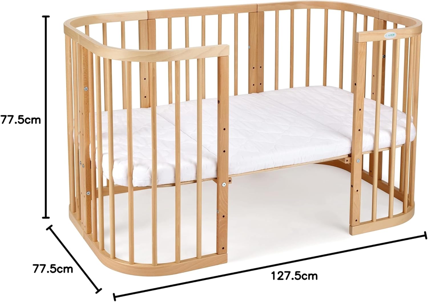 Waldin Lettino per bambini in legno 7in1 con materasso, Letto "Cresci con me", Ventilato, Base regolabile in 5 altezze, Set All-Inclusive, Legno Bianco