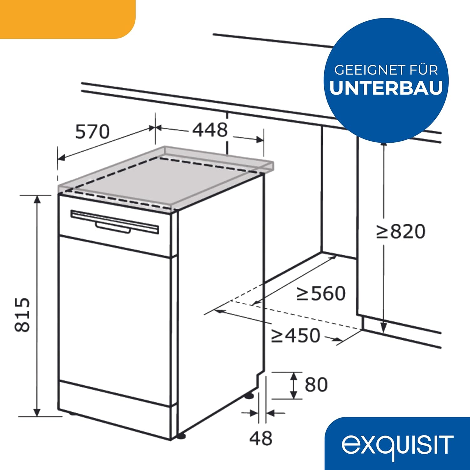 Exquisit Lavastoviglie, 9 Coperti, Lavastoviglie 45 cm, Power+, Modalità ECO, Lavastoviglie 45 cm, GSP59109-030E argento