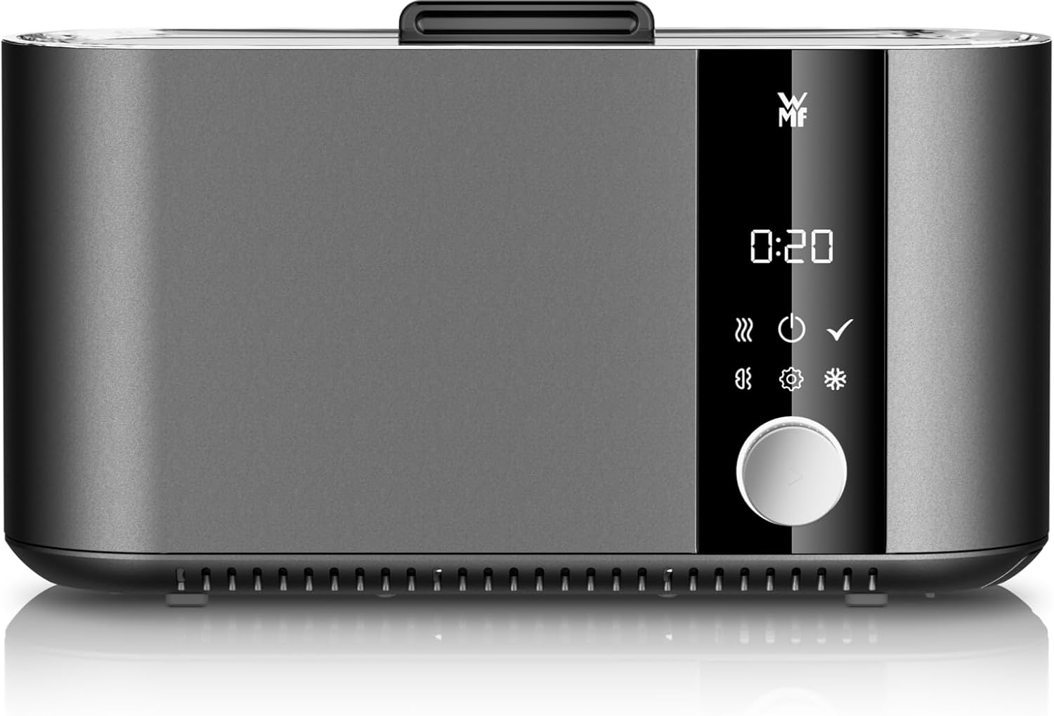 WMF Master Toaster Langschlitz motorizzato, tostapane 2 fette, pane tostato XXL, centratura automatica del pane, funzione Check-Up, tostapane 980 W, pannello touch, barra luminosa LED, tostapane acciaio inox opaco