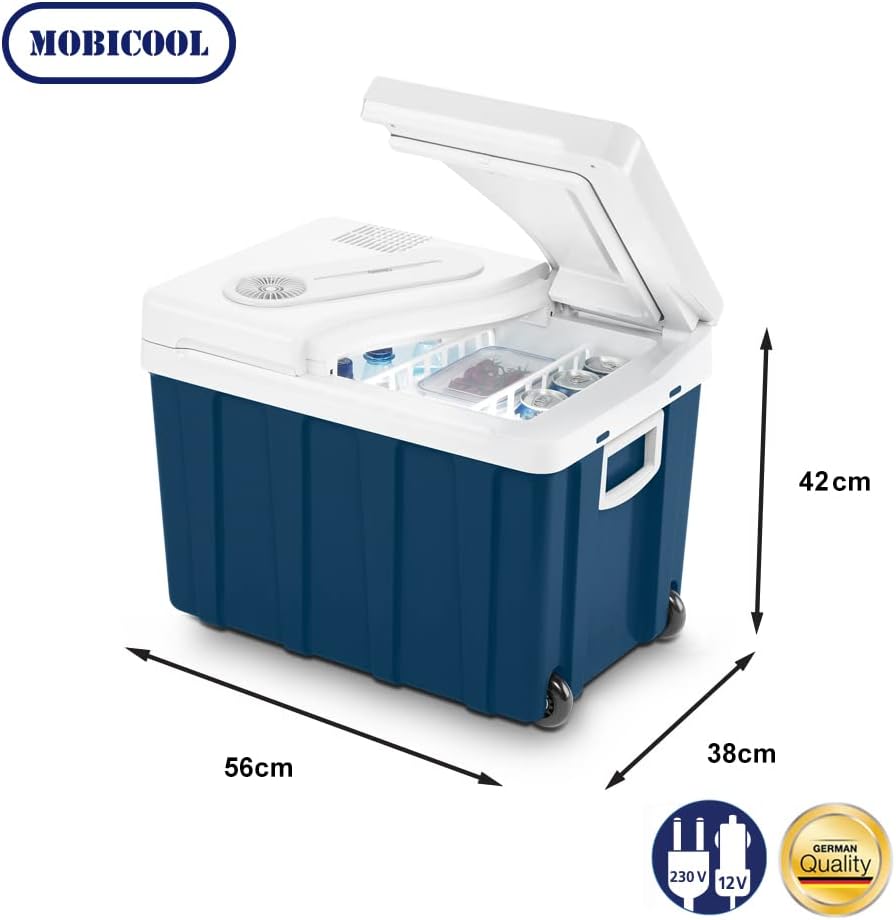MOBICOOL MQ40W Kühlbox mit Rollen | Elektrisch | 39 L | 12V, 230V | für Auto, Boot, Reisemobil und Steckdose