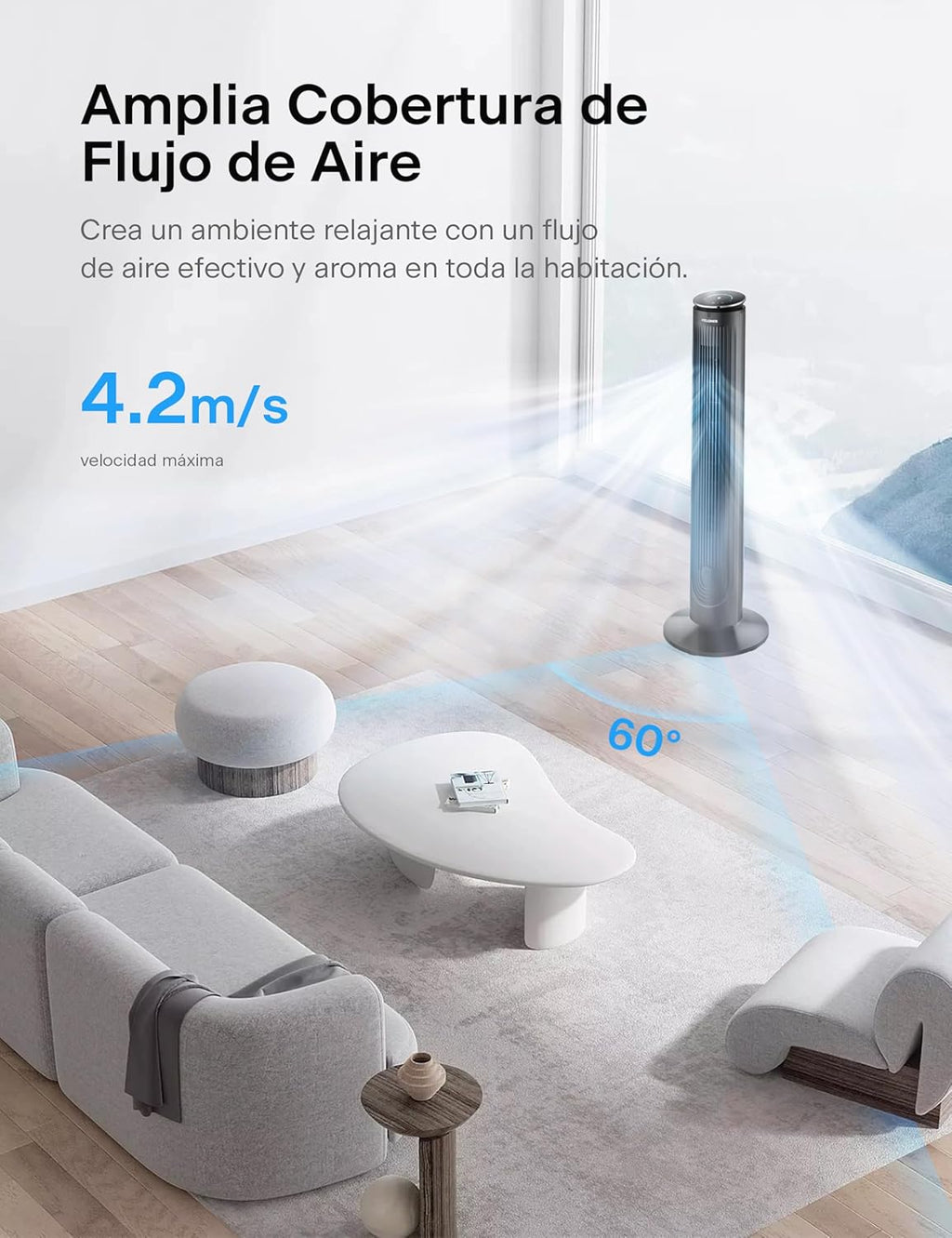 PELONIS Raffrescatore Evaporativo, Condizionatore Portatile, Ventilatore con Raffreddamento ad Acqua 5L, Umidificatore con Telecomando, 355m³/h Climatizzatore Senza Tubo di Scarico