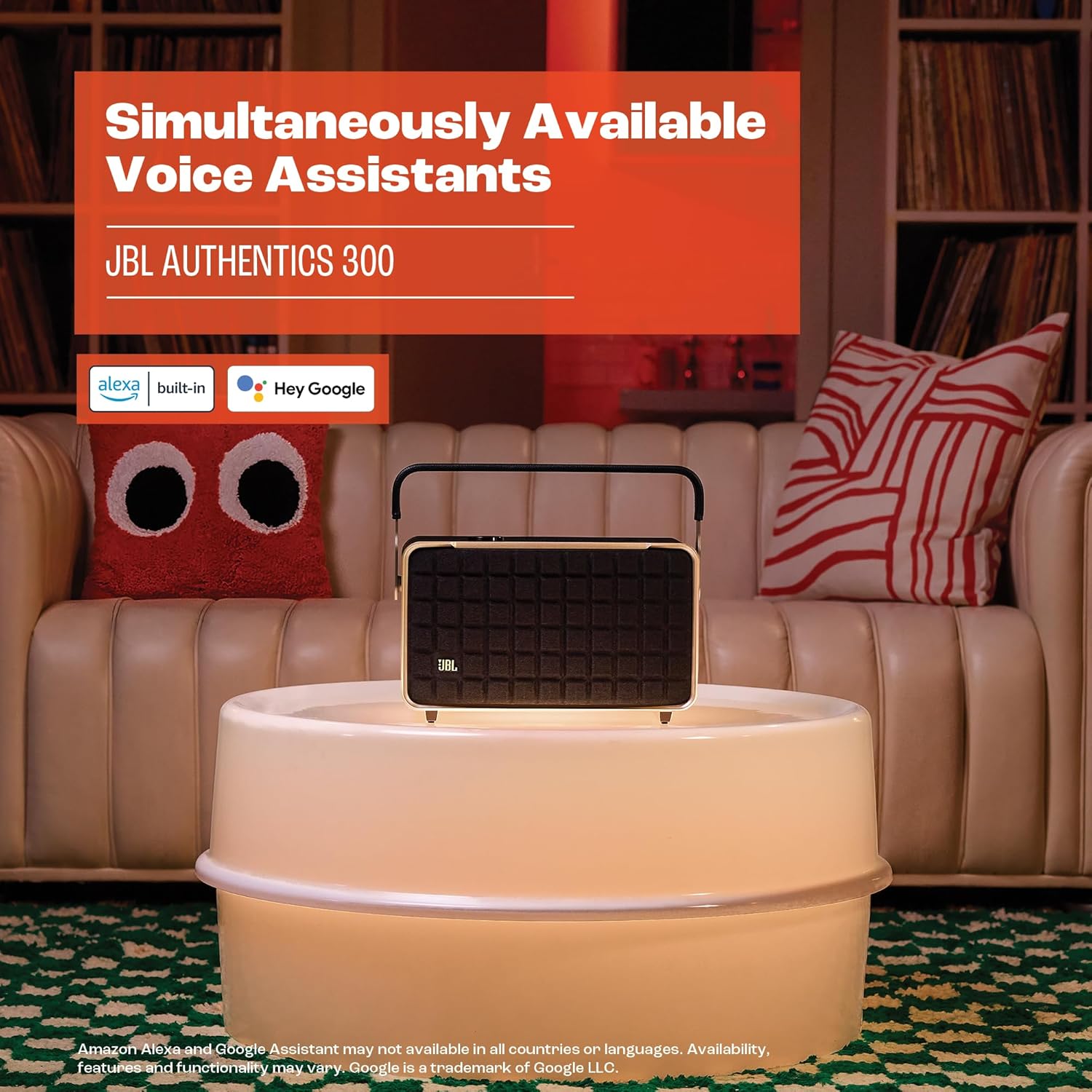 JBL Authentics 200 Smart Home Altoparlante – Cassa Bluetooth dal design retrò anni '70 – Con griglia Quadrex, Google Assistant, Alexa, AirPlay e JBL One App – Nero