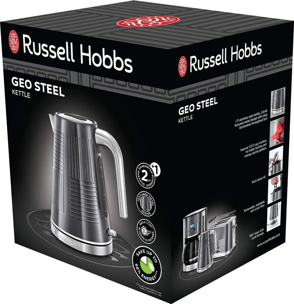Russell Hobbs GeoSteel Set Colazione: Tostapane, Bollitore e Macchina per il Caffè