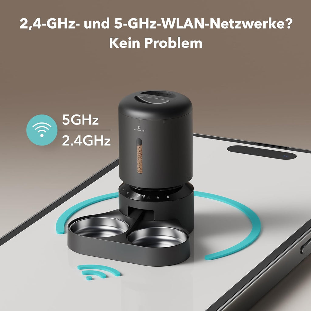 PETLIBRO 5L Futterautomat für 2 Katzen und Hunde mit APP, 5G-WLAN-Haustierfutterspender, Automatische Katzenfutterspender mit Sensor für niedrigen Futtermangel, 1–10 Mahlzeiten pro Tag