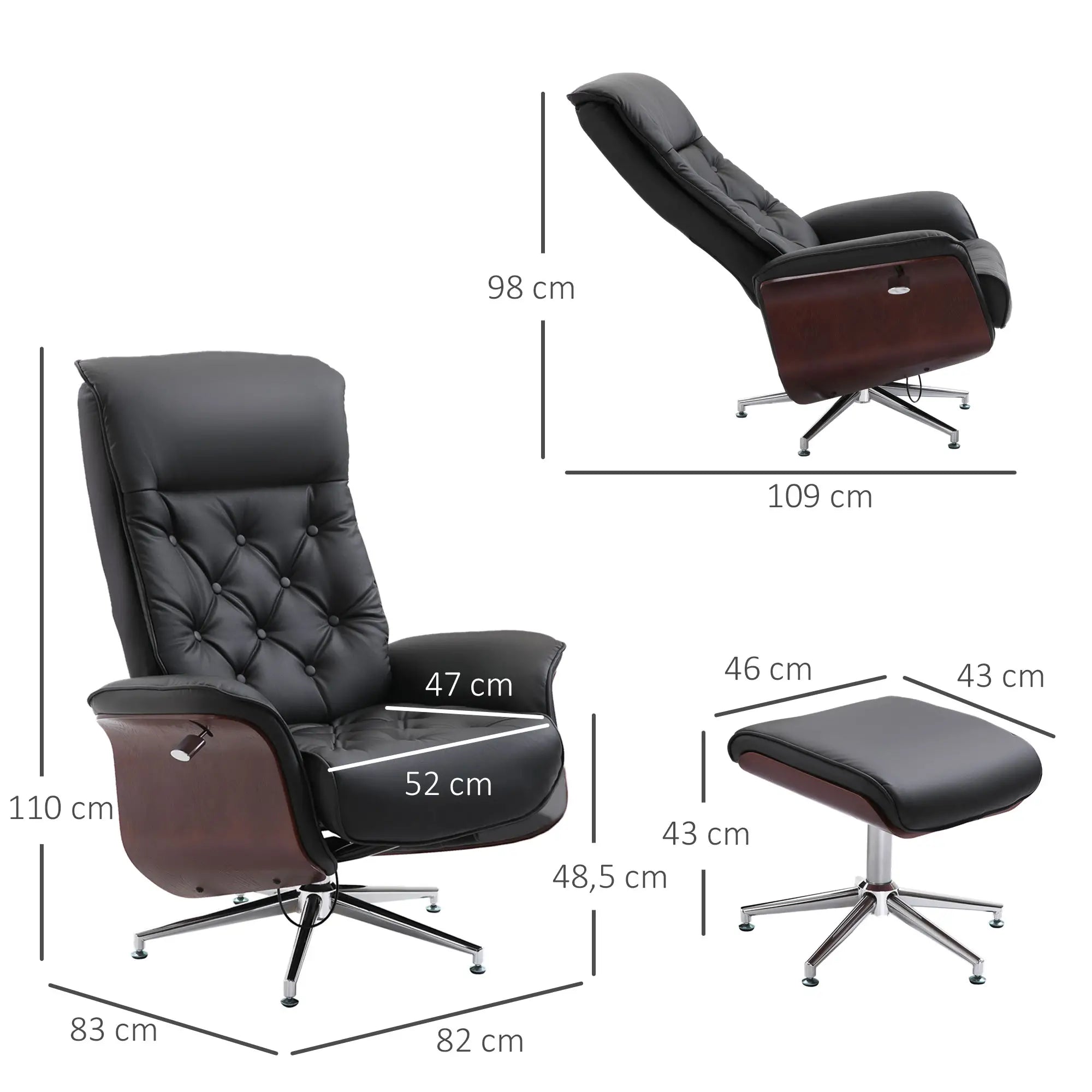 Poltrona relax HOMCOM con poggiapiedi girevole a 360°, reclinabile a 145°, stile Chesterfield
