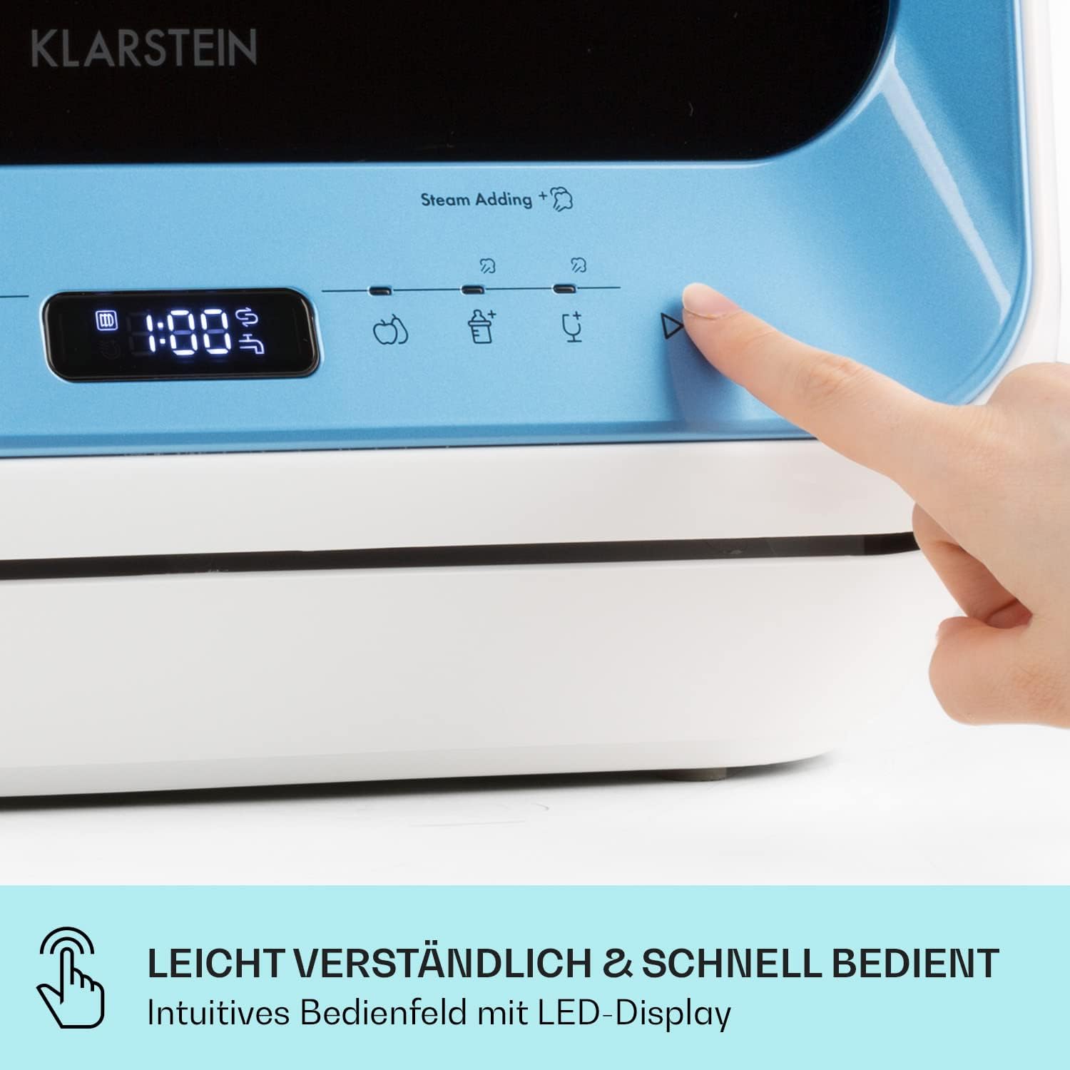 Klarstein ia Mini Lavastoviglie, lavastoviglie con spazio per 2 coperti, 6 programmi, richiede 5 litri d'acqua, display a LED, touch, lavastoviglie da tavolo incl. accessori, nero