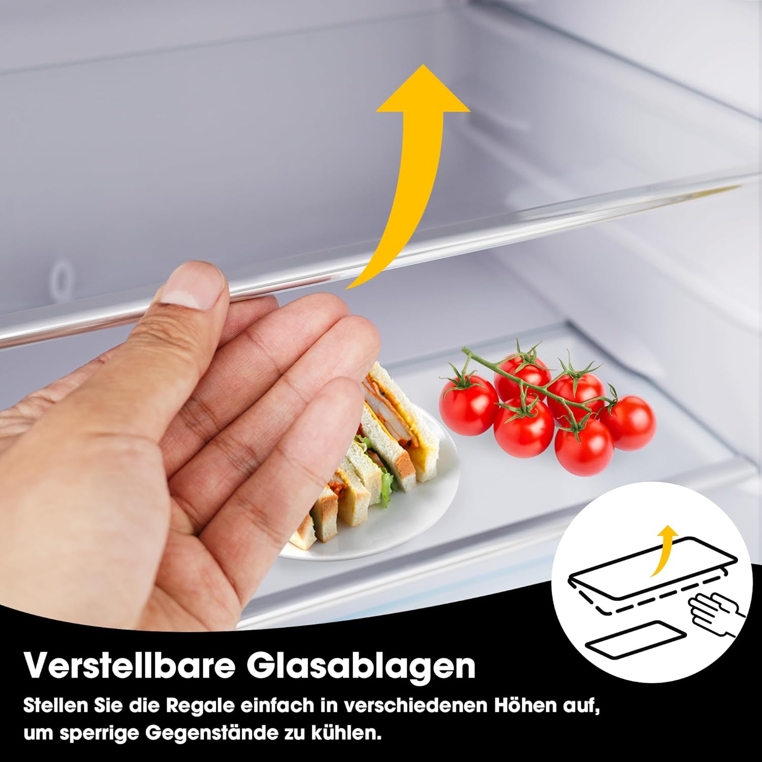 Merax Frigorifero con Congelatore, Frigorifero Combinato, Piccolo Frigorifero con 51L e Congelatore 21L, Silenzioso, LED, Ripiani in Vetro, Cassetto Verdura, Balconcini, per Cucina, Soggiorno, Ufficio, Nero