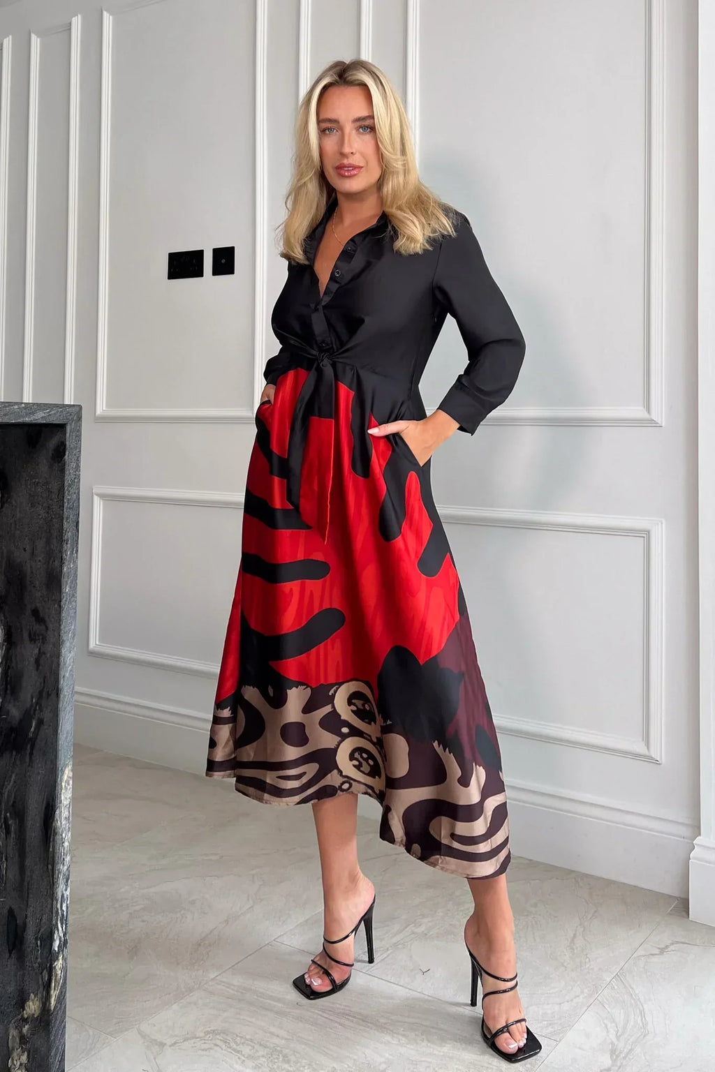 Norah - Red Leaf Tie Front Hemdkleid