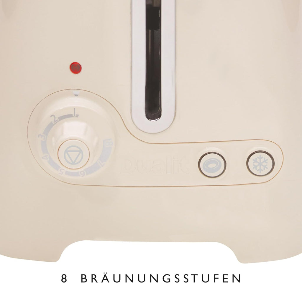 Tostapane Dualit Lite a 2 Fette - 1,1kW Tosta 60 Fette di Pane Tostato All'ora - Lucido con Bordo in Bianco Canvas - Funzione Bagel e Scongelamento - Tostapane Bianco Canvas con Fessure Larghe 36mm
