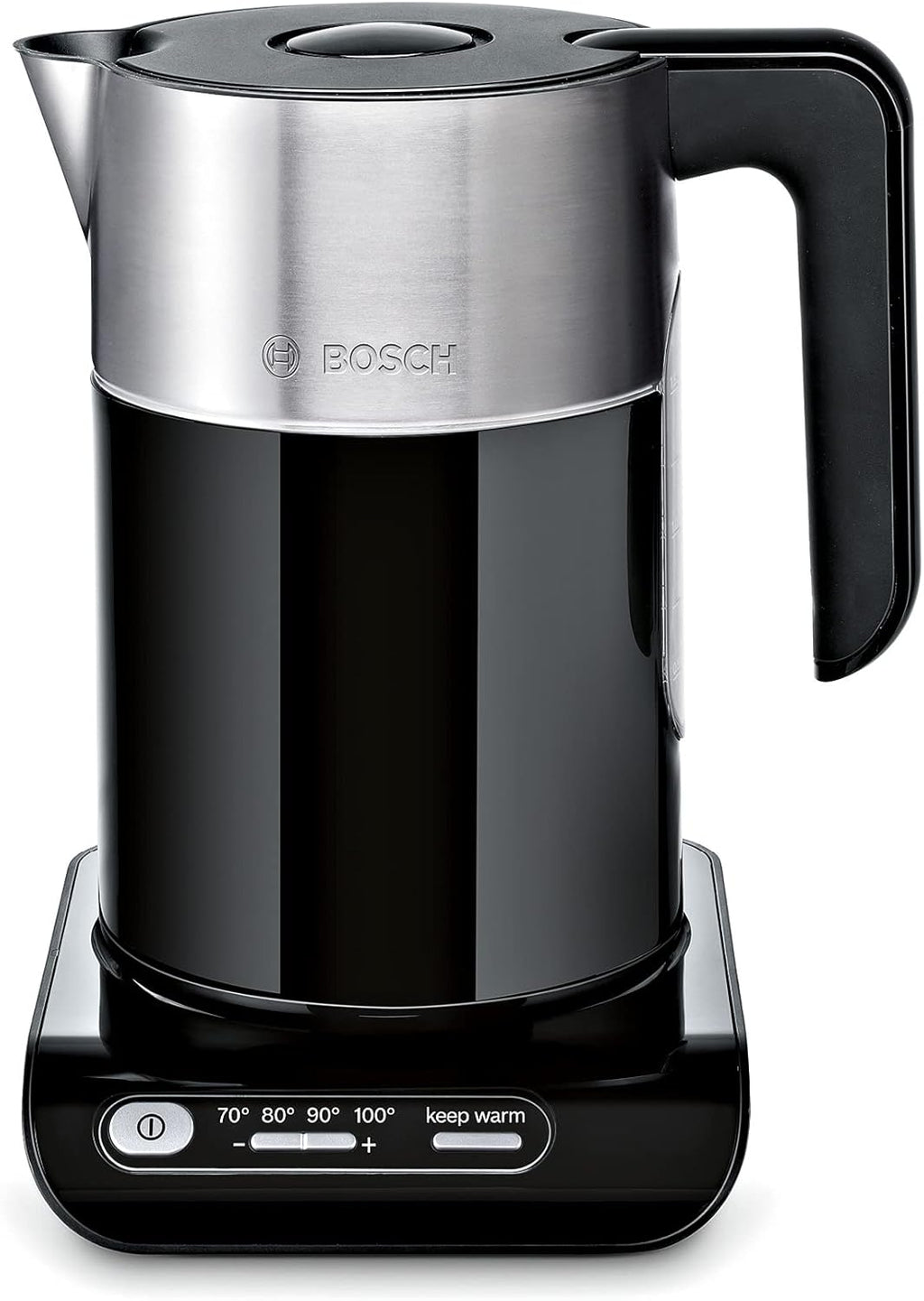 Bosch TAT7203 Tostapane compatto, funzione scongelamento/riscaldamento, 1050 W, acciaio inox/nero e bollitore senza fili, spegnimento automatico, protezione surriscaldamento, selezione temperatura, 1,5 L, 2400 W, nero