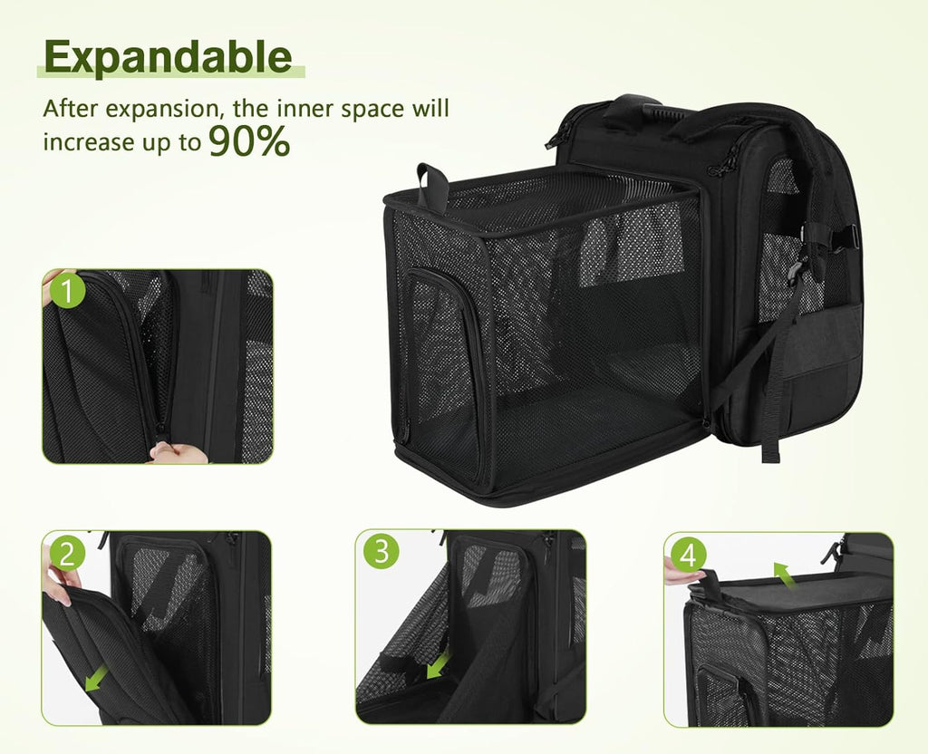 pecute Haustier Rucksack mit Netzfenster, Tragbare und Faltbare Katzentasche, Atmungsaktive und Leichte Hundetasche, Wasserdichtes Oxford-Tuch mit Viel Platz, Multifunktionales Rutschfestes Grau XL