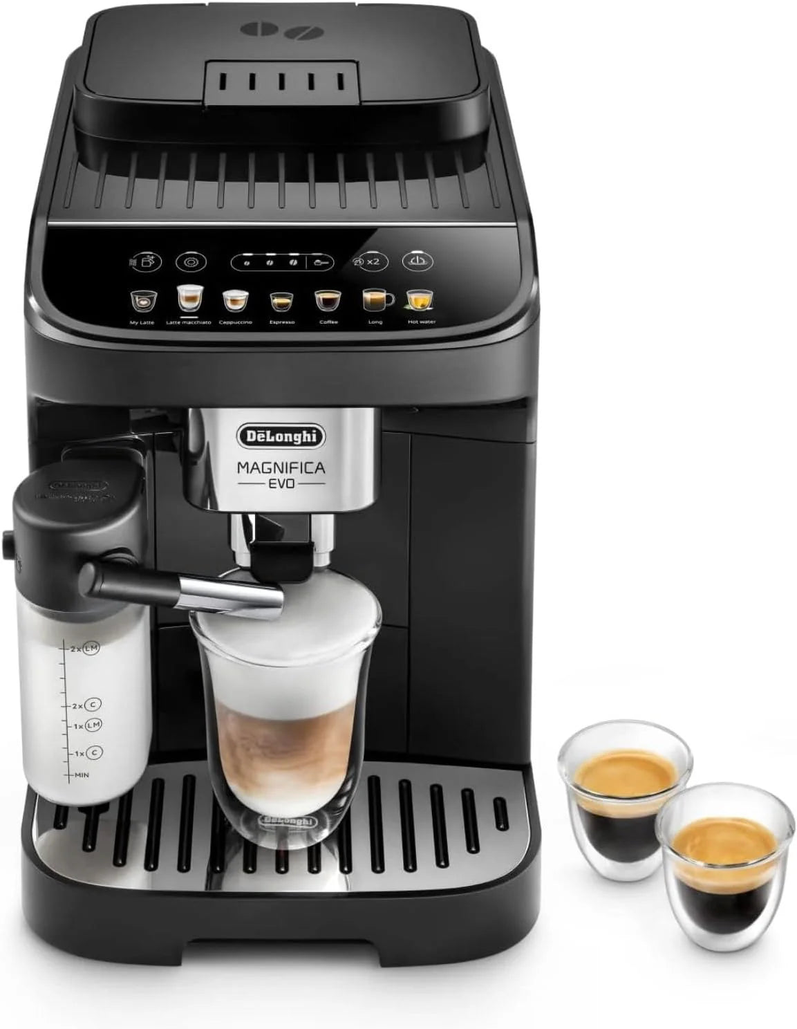 De'Longhi Magnifica Evo Next ECAM312.80.TB, Macchina automatica per caffè con 13 bevande (Cappuccino, Espresso, Latte Macchiato), Display a colori TFT da 2,4'', Sistema latte LatteCrema, Funzione 2 tazze, Titanio