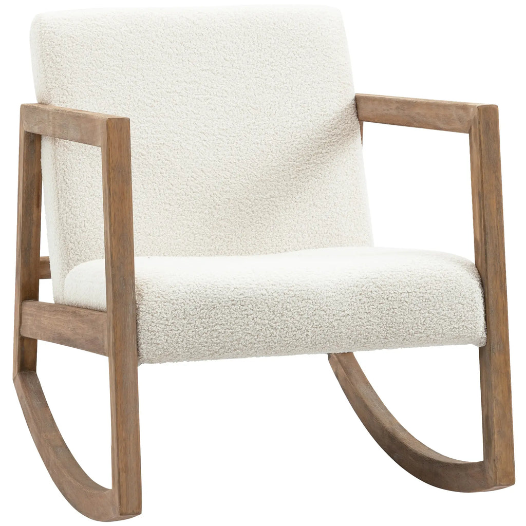 HOMCOM Sedia a Dondolo Relax con Struttura in Legno, Tessuto Teddy in Fleece Cremisi