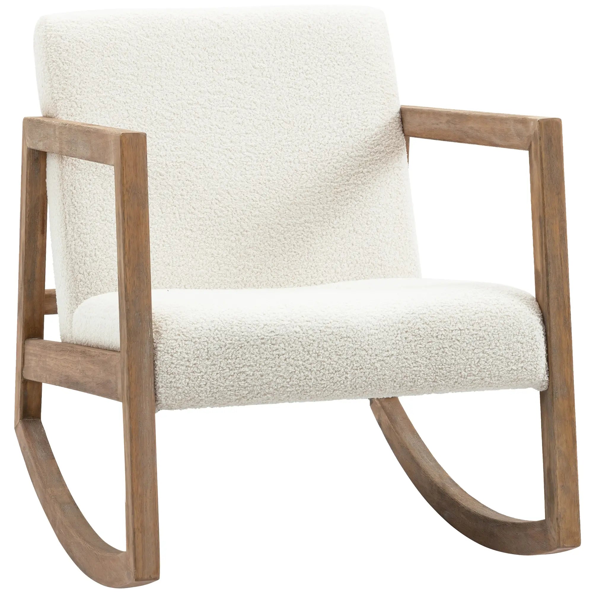 HOMCOM Sedia a Dondolo Relax con Struttura in Legno, Tessuto Teddy in Fleece Cremisi