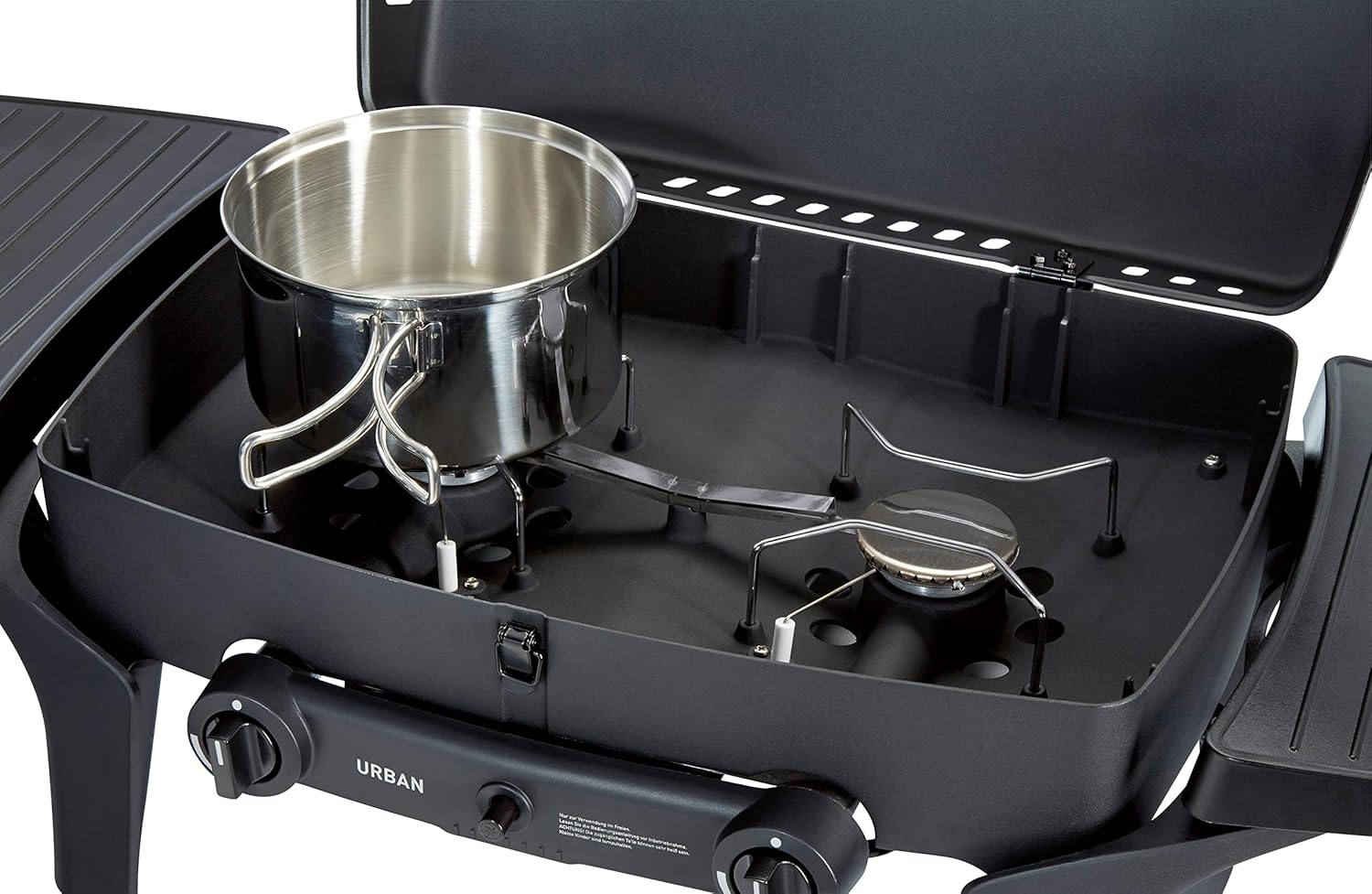 Enders Gasgrill Urban II Pro, barbecue da tavolo, funzione grill, cottura e forno, 2 bruciatori in acciaio inox, con termometro per grill, barbecue da balcone e campeggio, corpo in alluminio pressofuso, griglia in ghisa, #2062