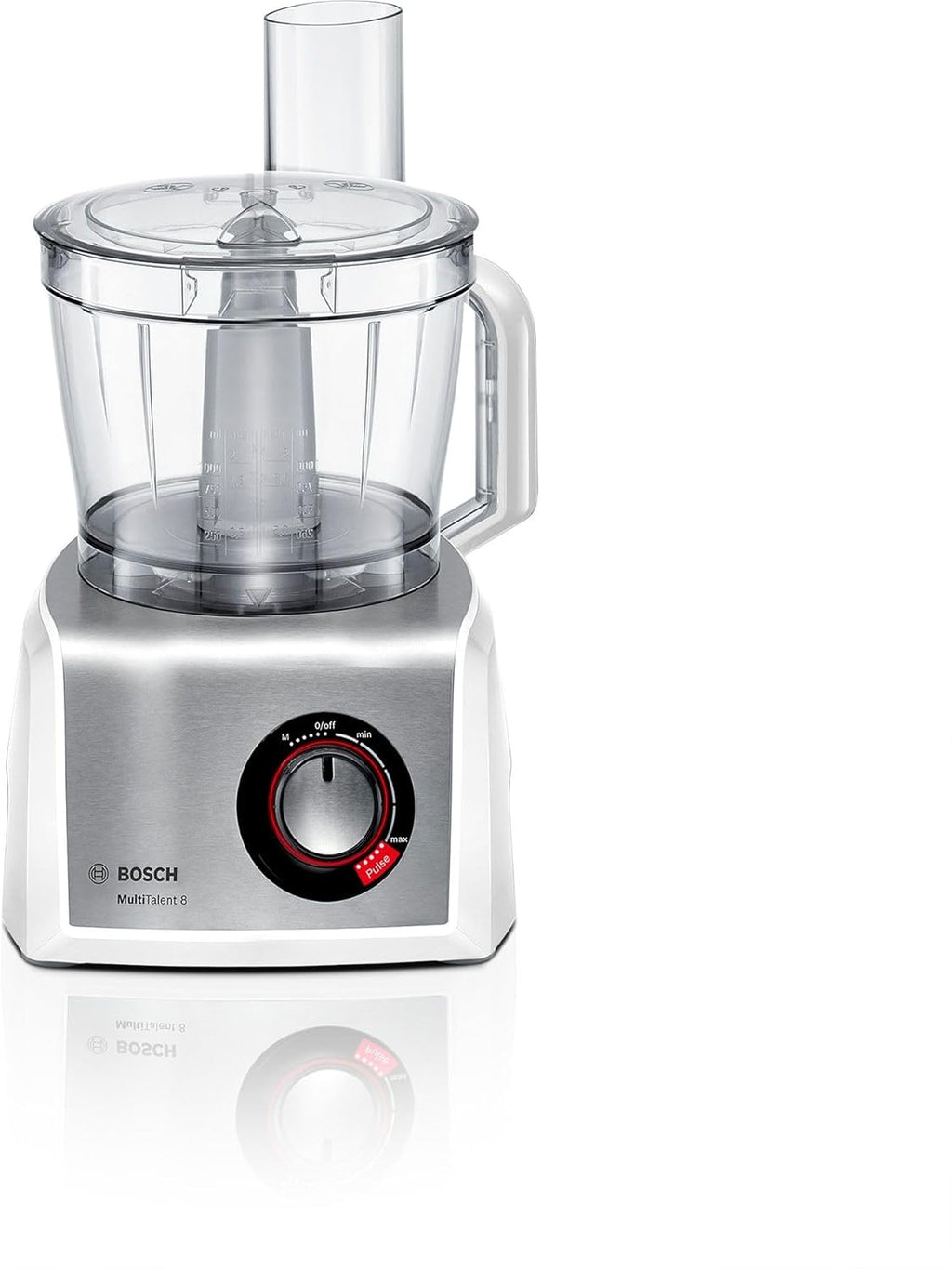 Bosch Kompakt-Küchenmaschine MultiTalent 8 MC812S814, 45 Funktionen, XXL-Rührschüssel 3,9 L, Mixer 1,5 L, Universalmesser, Rührbesen, schneiden und raspeln (fein,grob), 1250 W, wei/edelstahl