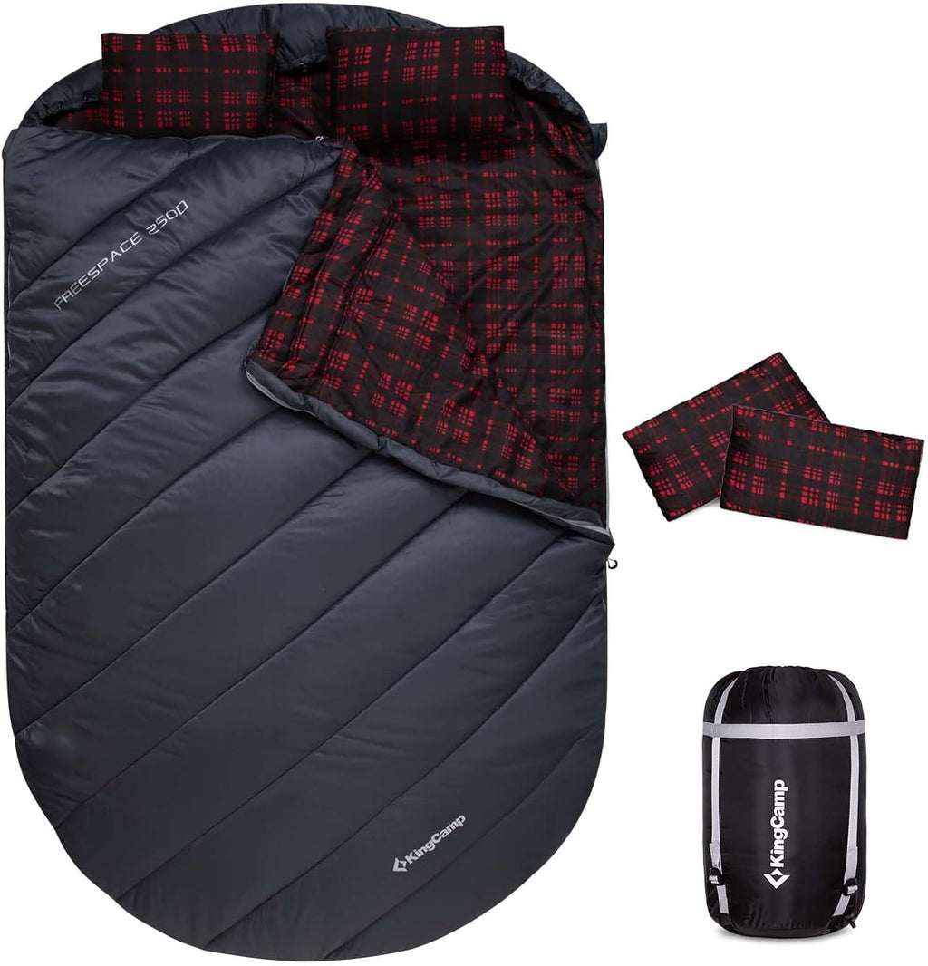 KingCamp Doppelschlafsack Flanell, Schlafsack 2 Personen, Schlafsack 3-4 Jahreszeiten, wasserfest, warm und komfortabel, verpackbar Schlafsack Outdoor