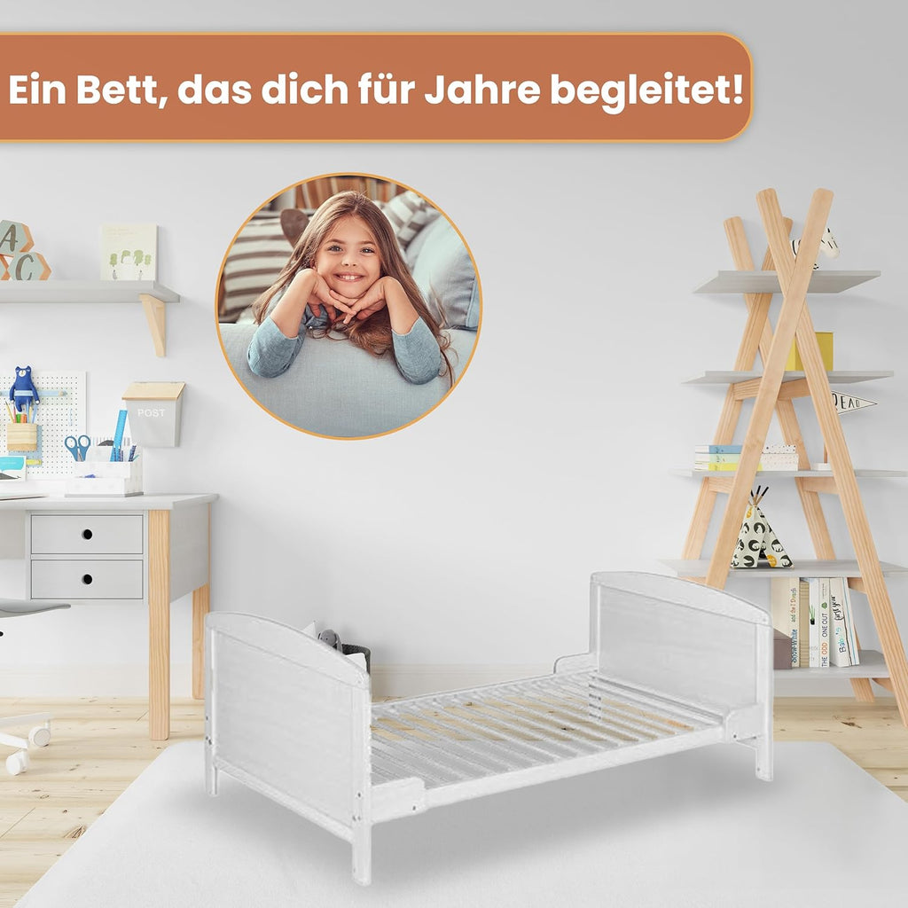 Best for Home - Baby Bett | Babybett 70x140 cm in Weiß und Braunfarbe | Junior Babybett Umbaubar | Cot ohne Matratze | Weiß Komplett Set Bebek Yatagi & Baby Cot | Babybett für Mädchen und Jungen