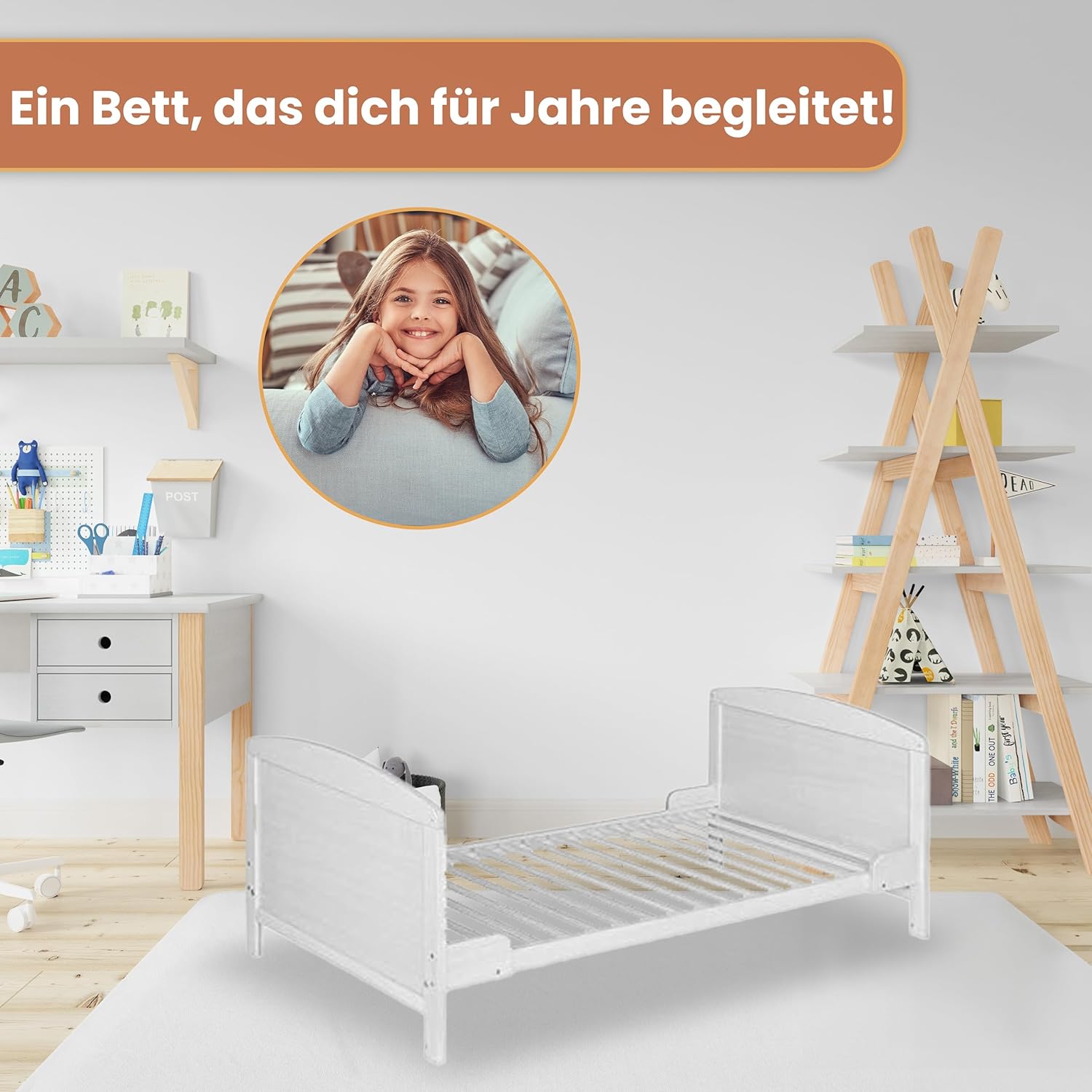 Best for Home - Baby Bett | Babybett 70x140 cm in Weiß und Braunfarbe | Junior Babybett Umbaubar | Cot ohne Matratze | Weiß Komplett Set Bebek Yatagi & Baby Cot | Babybett für Mädchen und Jungen
