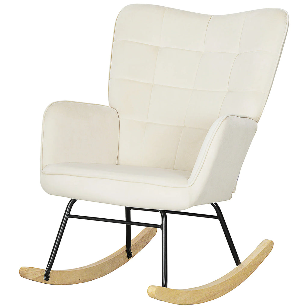 HOMCOM Schaukelstuhl Samtoptik Holzkufen Elegantes Design Beige