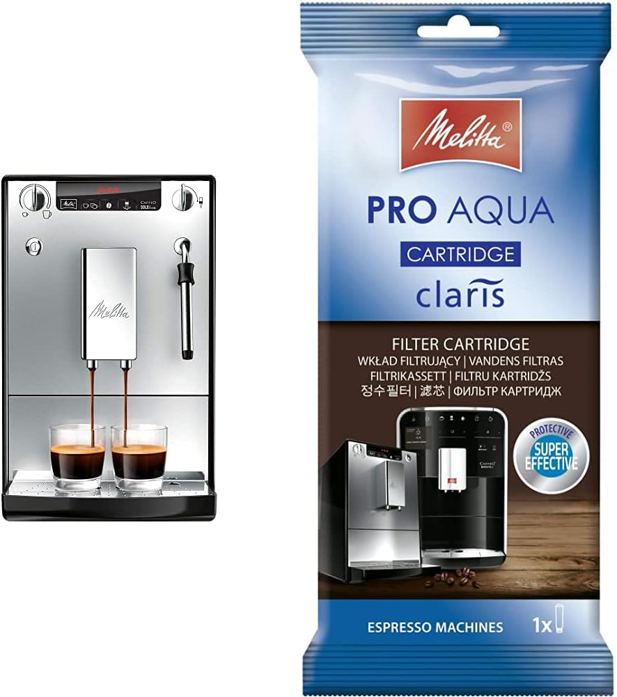 Melitta Solo & Milk - Macchina da caffè completamente automatica compatta con montalatte, con serbatoio dell'acqua rimovibile, per es. caffè o cappuccino, argento