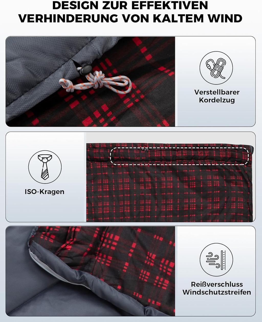 KingCamp Doppelschlafsack Flanell, Schlafsack 2 Personen, Schlafsack 3-4 Jahreszeiten, wasserfest, warm und komfortabel, verpackbar Schlafsack Outdoor