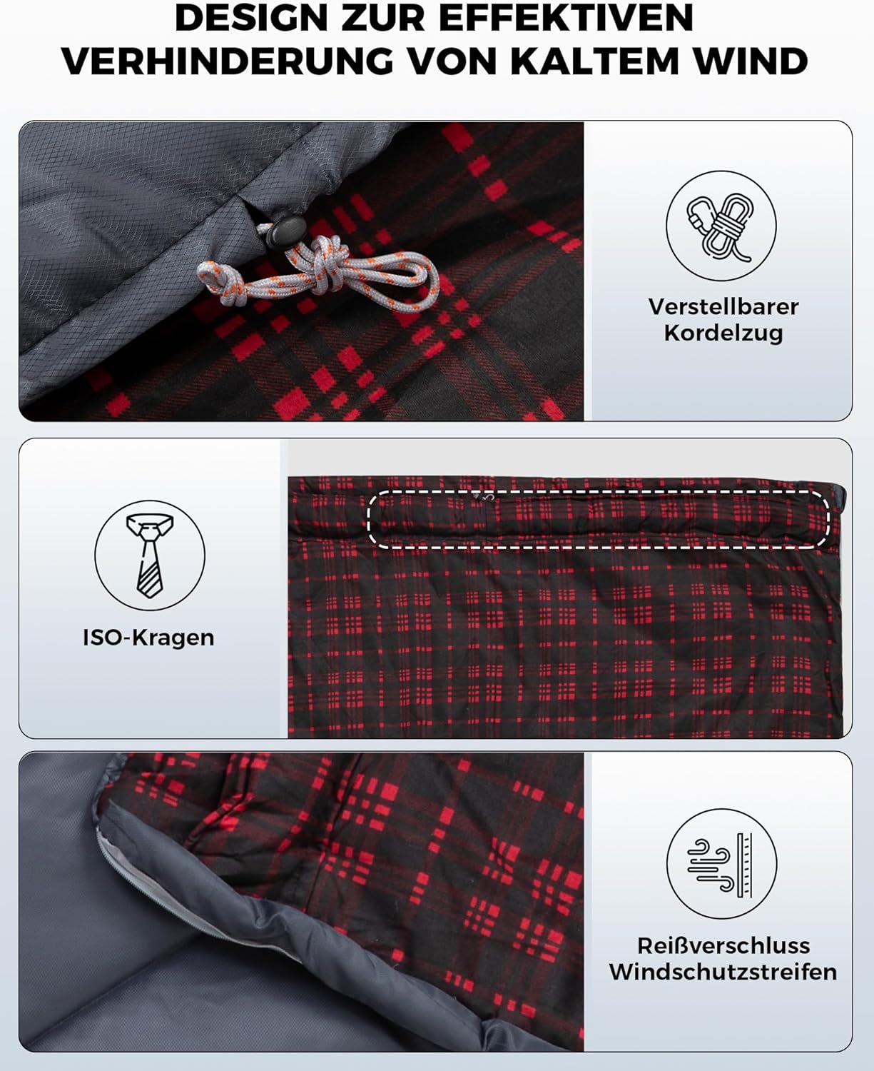 KingCamp Doppelschlafsack Flanell, Schlafsack 2 Personen, Schlafsack 3-4 Jahreszeiten, wasserfest, warm und komfortabel, verpackbar Schlafsack Outdoor