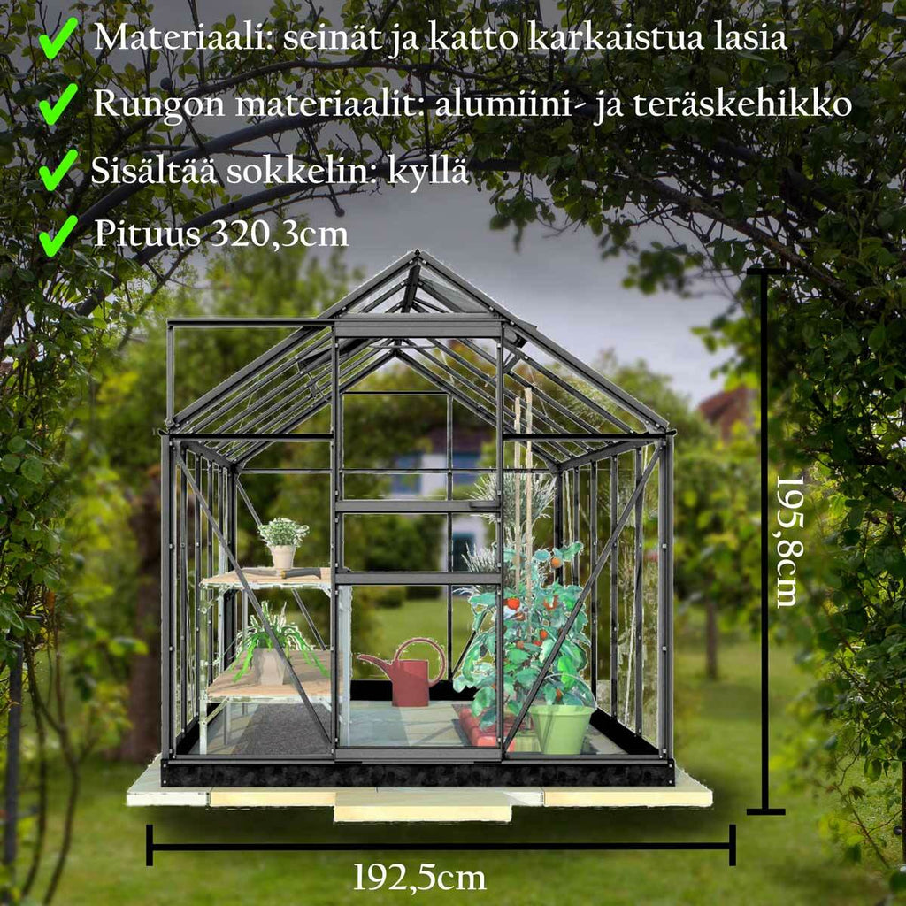 Serra da giardino Lykke Gewchshaus in vetro, 6,2m², nera
