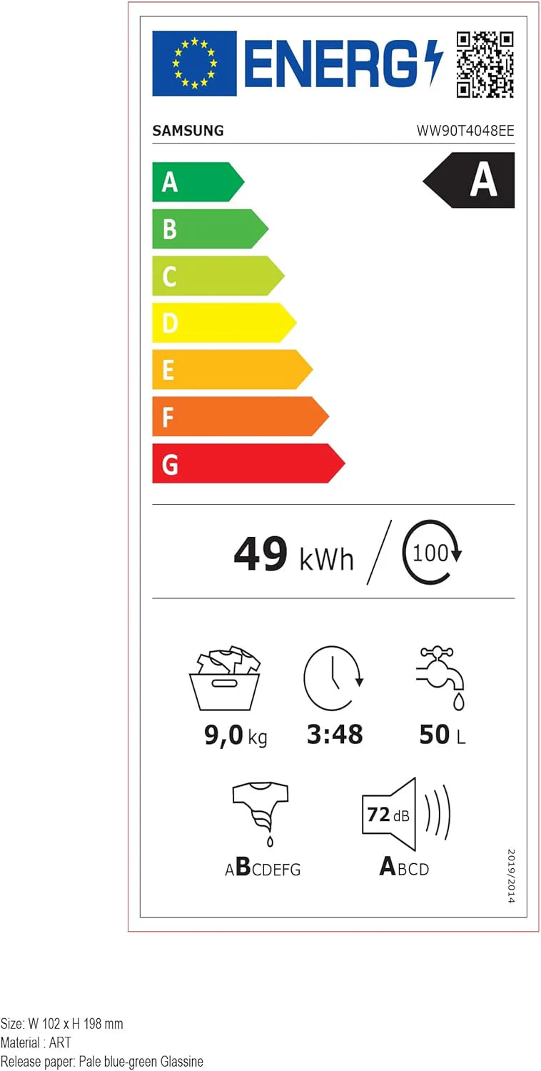 Samsung WW90T4048EE/EG Lavatrice, 9 kg, 1400 giri/min, Ecobubble, Programma vapore igienizzante, Funzione Smacchia Tutto, Motore Digital Inverter, Bianco