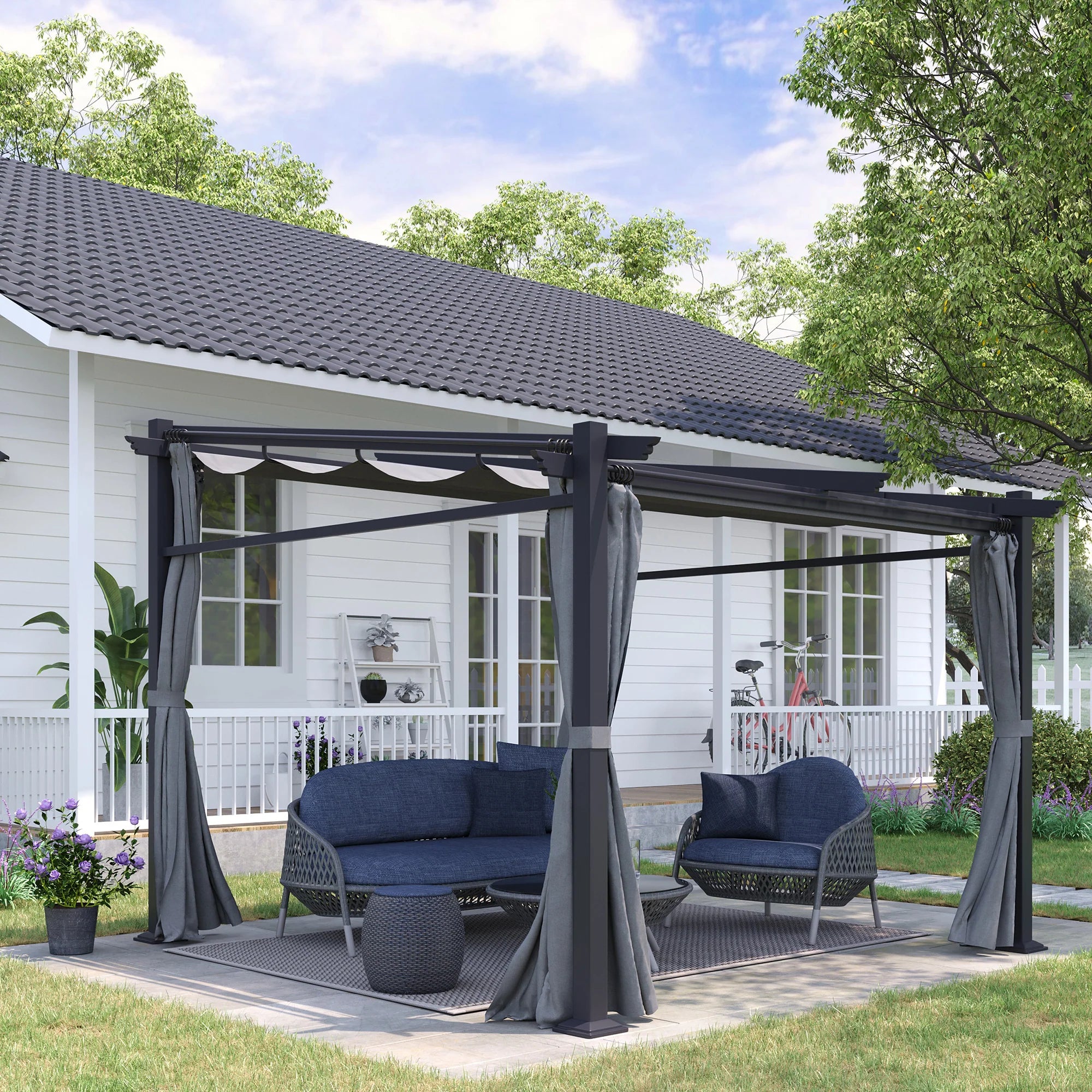 Pergola Outsunny con tetto retrattile e sistema a fune