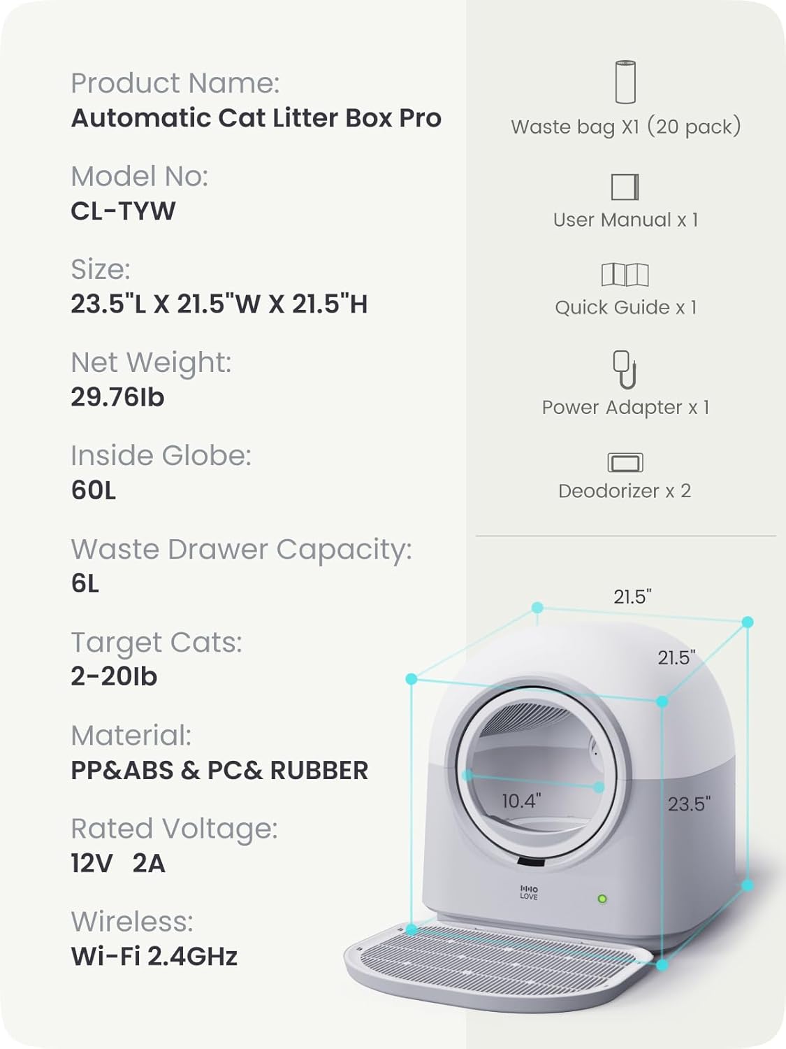 ABRCT Lettiera per gatti autopulente PRO, lettiera autopulente XXL, pesabile, igienica, inodore, controllo tramite APP, grande capacità per più gatti, con tappetino per lettiera