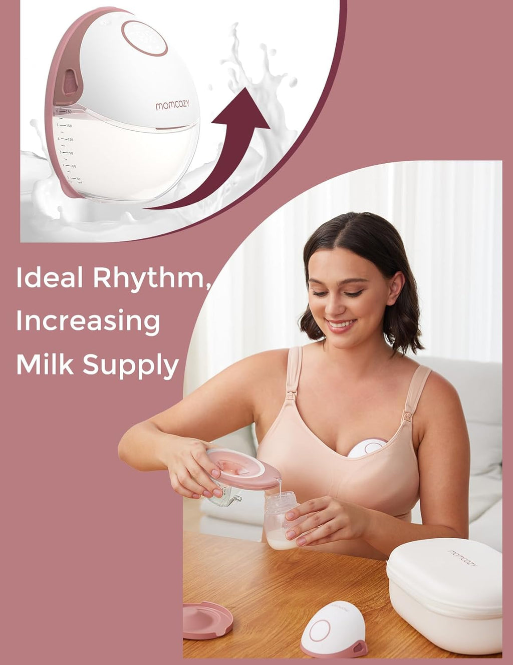 Momcozy Milchpumpe Mobile Style| M6, Tragbare Stillpumpe, Idealer Rhythmus für mehr Milch, DoubleFit-Flansch, mehr Passform und Diskretion mit 3 Modi und 9 Stufen - 24 mm (2, Grau)