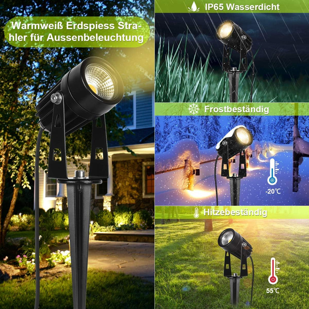 AIMHEIM 12er-Set Gartenstrahler LED Warmweiß, 3W Gartenleuchte Garten Beleuchtung mit Stecker, Schwenkbar Außen-Strahler Aussenbeleuchtung Erdspieß IP65 Wasserdicht für Baum, Pflanzen, Teich