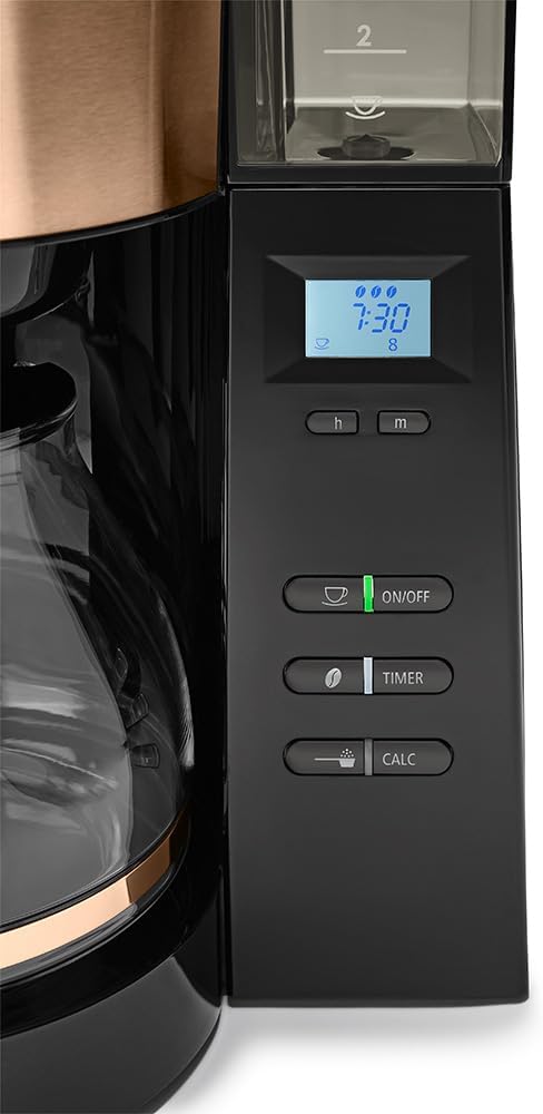 Melitta AromaFresh - Macchina da caffè con filtro - con caraffa in vetro - macinacaffè integrato - funzione timer - 10 tazze - Pure Black
