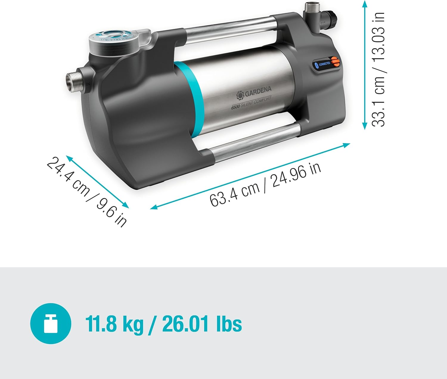 Gardena Pompa da Giardino 6500 SilentComfort: Pompa di irrigazione extra silenziosa controllabile tramite app, portata 6500 l/h, protezione contro il funzionamento a secco, acciaio inossidabile, a risparmio energetico e impermeabile (9059-20)