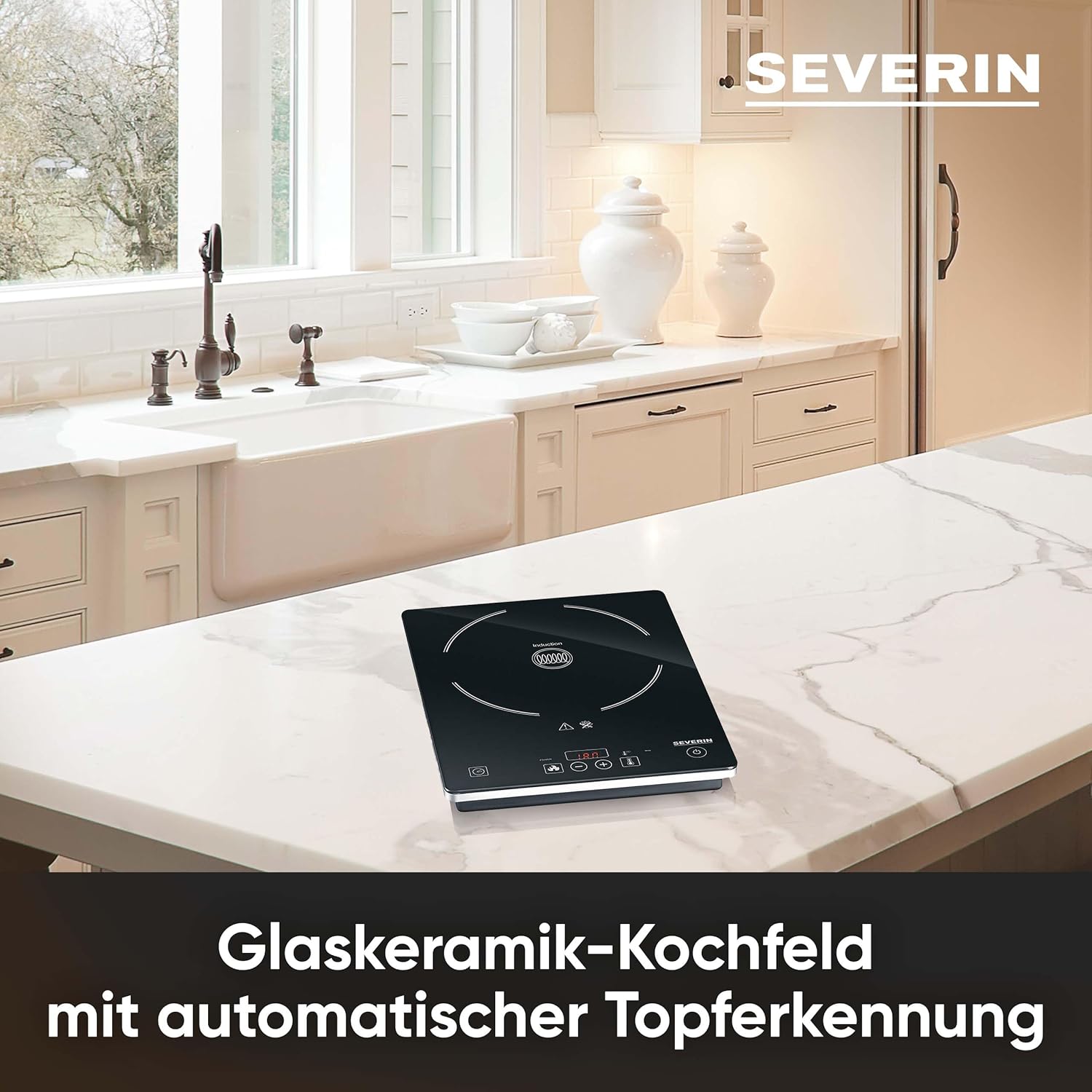 SEVERIN Doppio Fornello a Induzione per Cucina, Ufficio o Campeggio, Piastra di Alta Qualità, Fornello da Campeggio per Due Pentole, nero, 3.400 W, DK 1031