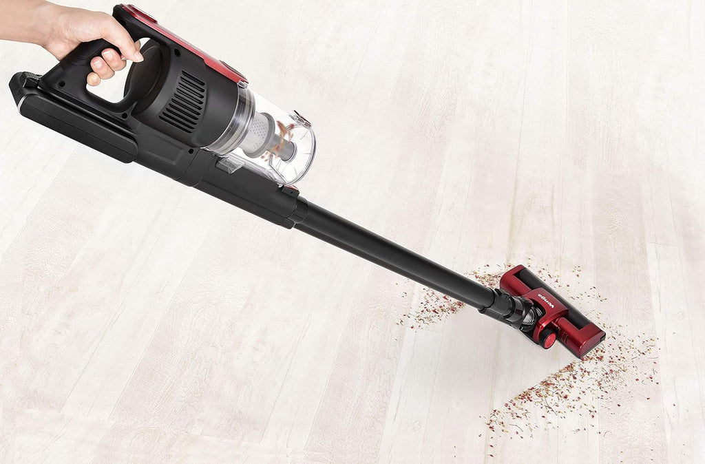 Venga! 2-in-1-Stiel- und Handstaubsauger, 4 m Anschlusskabel, beutellos, 2-in-1-Bodenbürste + 2 Extras, bis zu 20 kPa Saugleistung, rot/schwarz, 600 W, VG HVC 3001
