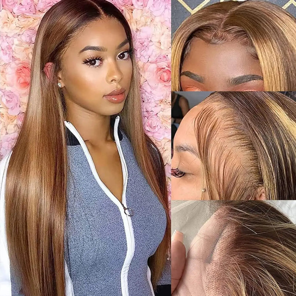Fasci di capelli lisci brasiliani LavishBeauty con mèches P4-27 e frontal HD