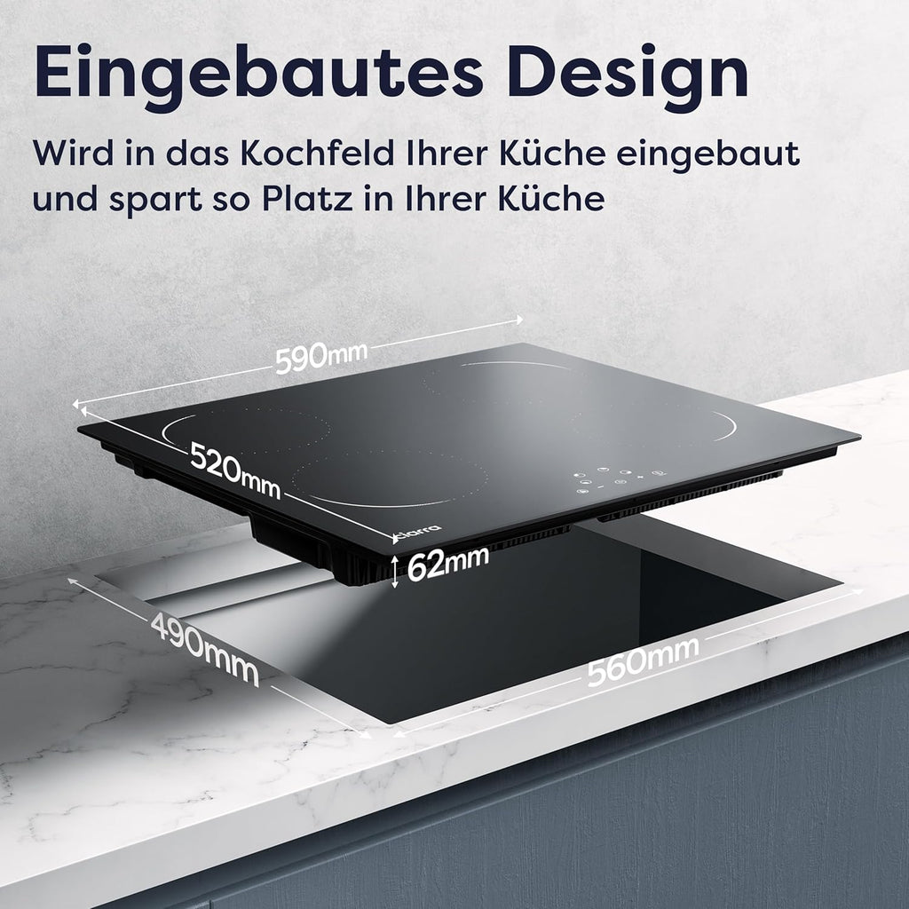 Ciarra CABBIH4-C 4 Zonen Einbau Induktionskochfeld 60cm Kochfeld Induktion Herdplatte Touch-Bedienung mit 4 Platten 9 Leistungsstufen Induktionskochplatte Timer 6000W