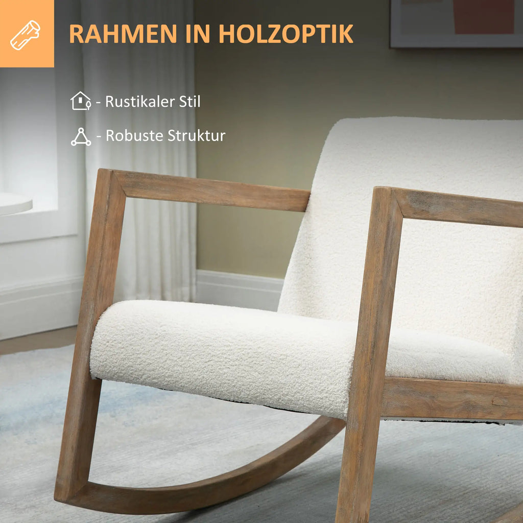 HOMCOM Sedia a Dondolo Relax con Struttura in Legno, Tessuto Teddy in Fleece Cremisi