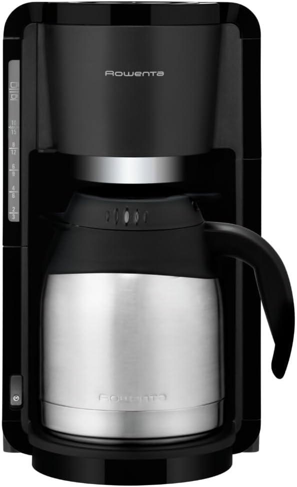 Rowenta CT3818 Macchina da caffè con filtro Adagio Milano | Caraffa termica in acciaio inox | 10-15 tazze | Capacità 1,25 L | Spegnimento automatico | 850 Watt | 26.5 x 27 x 38.5 cm | Nero