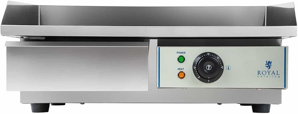 Royal Catering Grillplatte elektrisch Elektrogrill Gastronomie Tischgrill Edelstahl RCEG-55 (3000 W, 55x35 cm, 30-300°C, glatt, Gehäuse aus Edelstahl) Silber