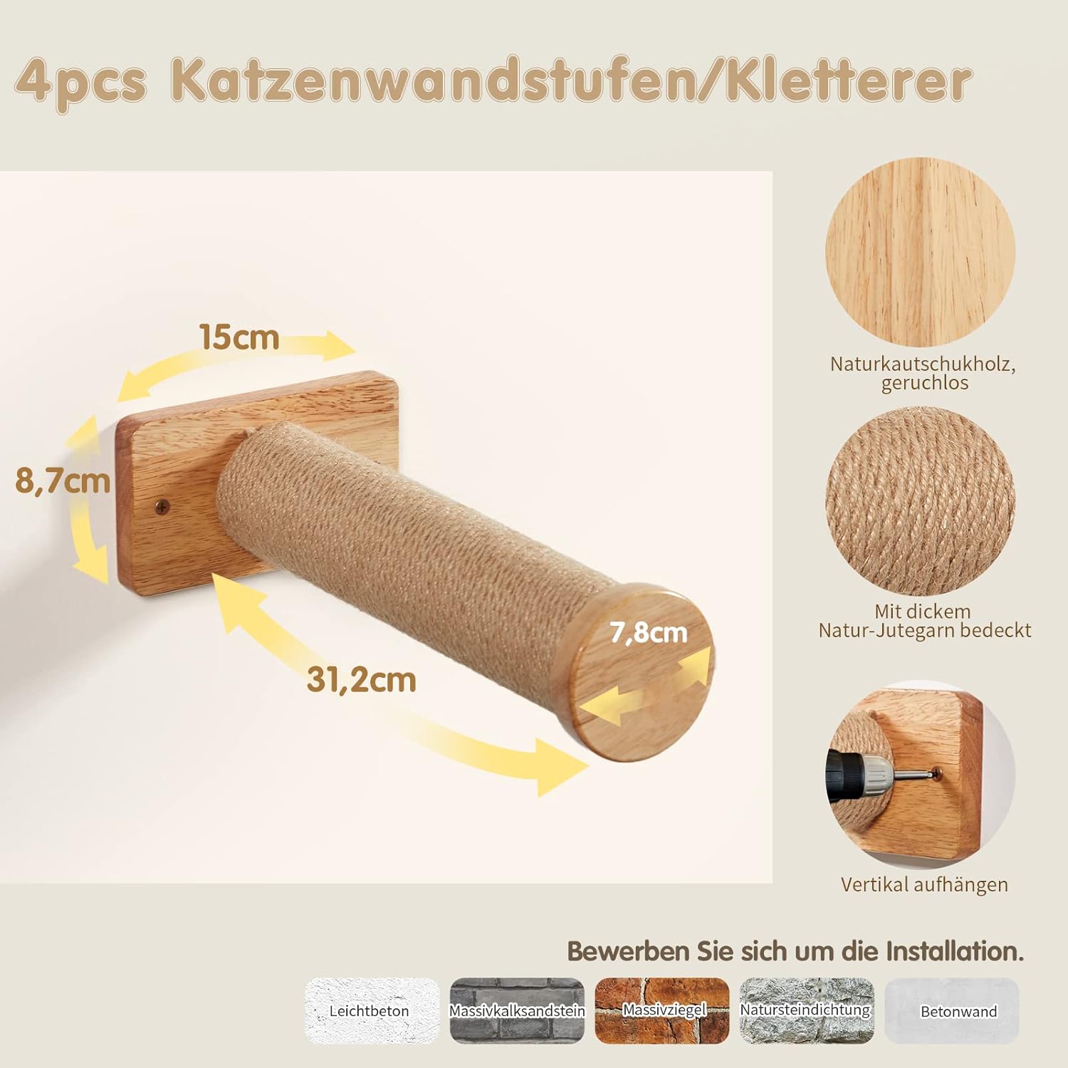 Set per parete da arrampicata per gatti in legno massiccio, LitaiL Mobili extra robusti per gatti con scaletta, lettino, tiragraffi, cuccia e gradini per gatti, 12 pezzi, fino a 25 kg