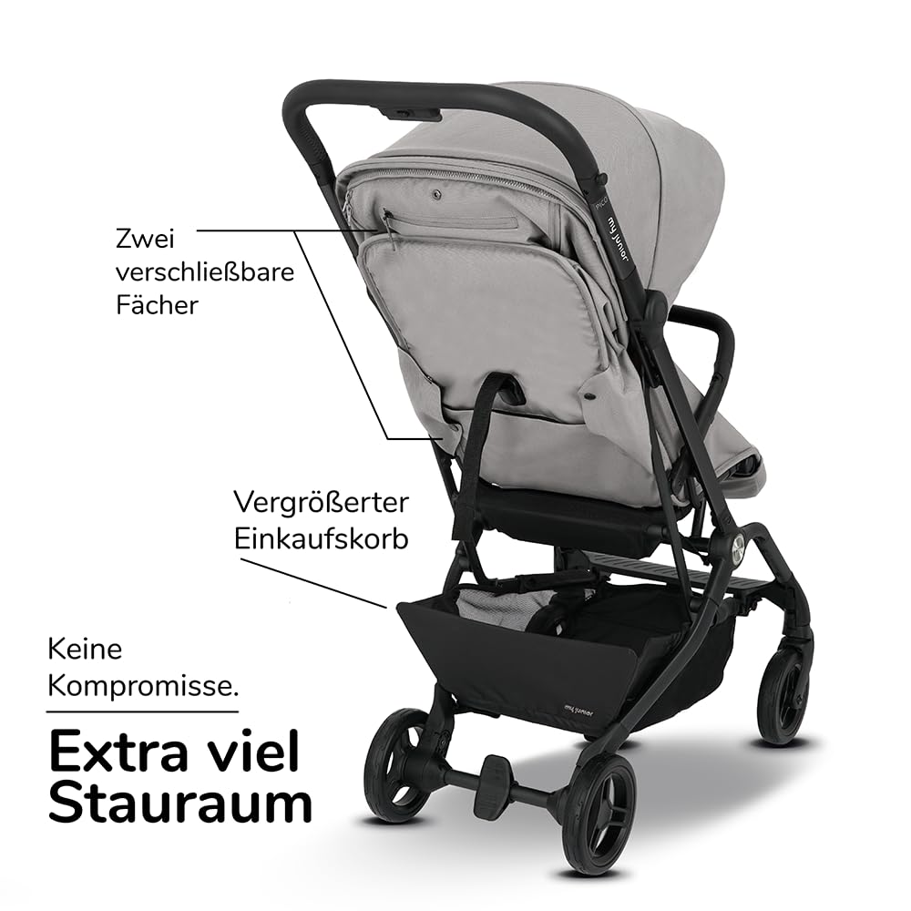 my junior® Buggy PICO³ | bis 22kg | Einhand AutoFold-Klappmechanismus | Ergonomische Liegeposition nach IGR e.V. | großes Sonnenverdeck UV50+ | Handgepäckmaß | 2 Belüftungsfenster Hazel - Black