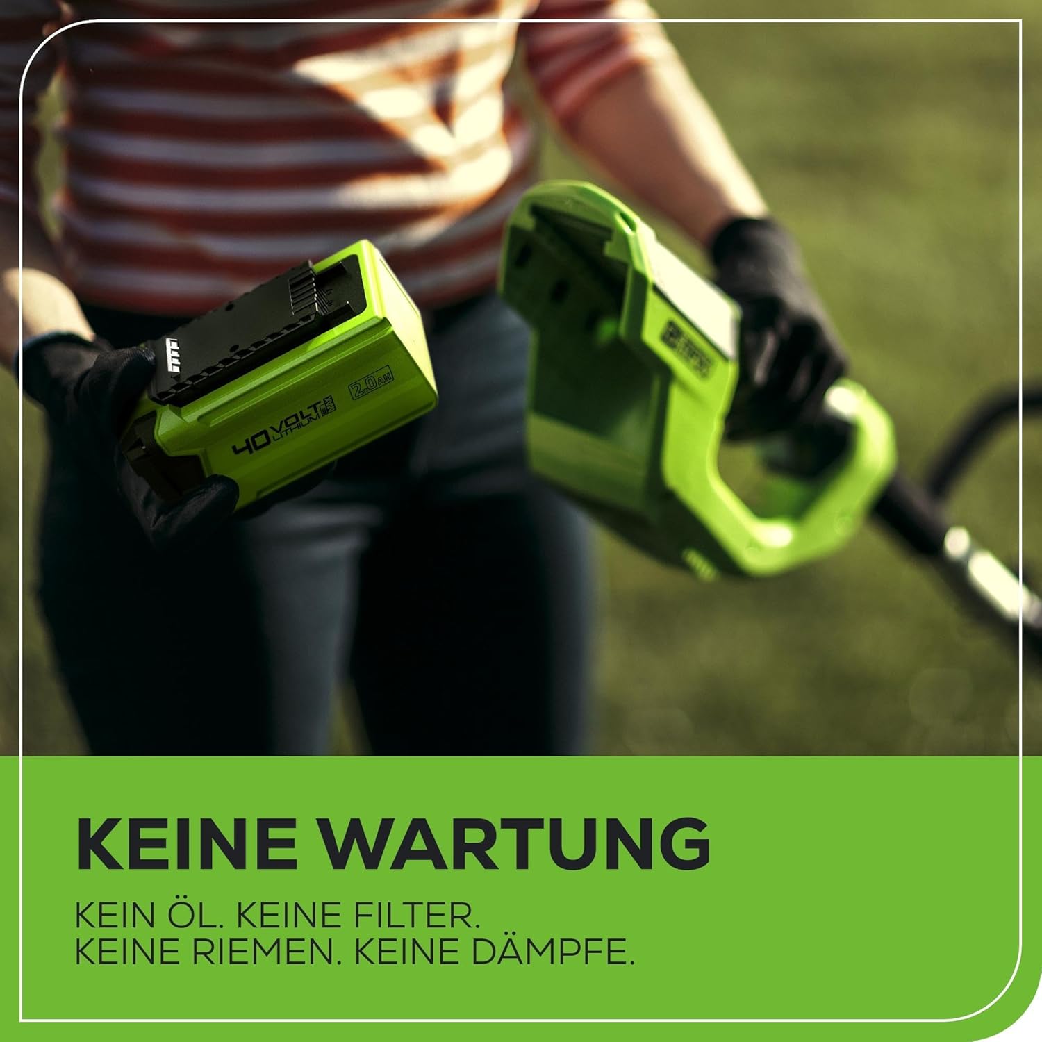 Greenworks 40V Akku Rasentrimmer für mittelgroße Gärten, höhenverstellbar, 30 cm Schnittbreite, automatischer Vorschub 1,65 mm Nylon Faden, zwei 40V 2Ah Akkus & Ladegerät, 3 Jahre Garantie G40LTK2X
